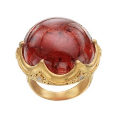 Steven Battelle Pink Tourmaline Diamonds Ring 22K Gold