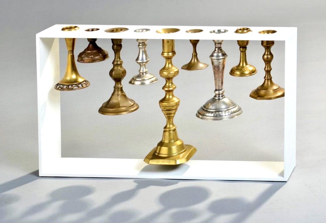 Rare Museum Judaica Israeli Menorah Candelabra Sculpture Reddish Studio Tel Aviv For Sale 1