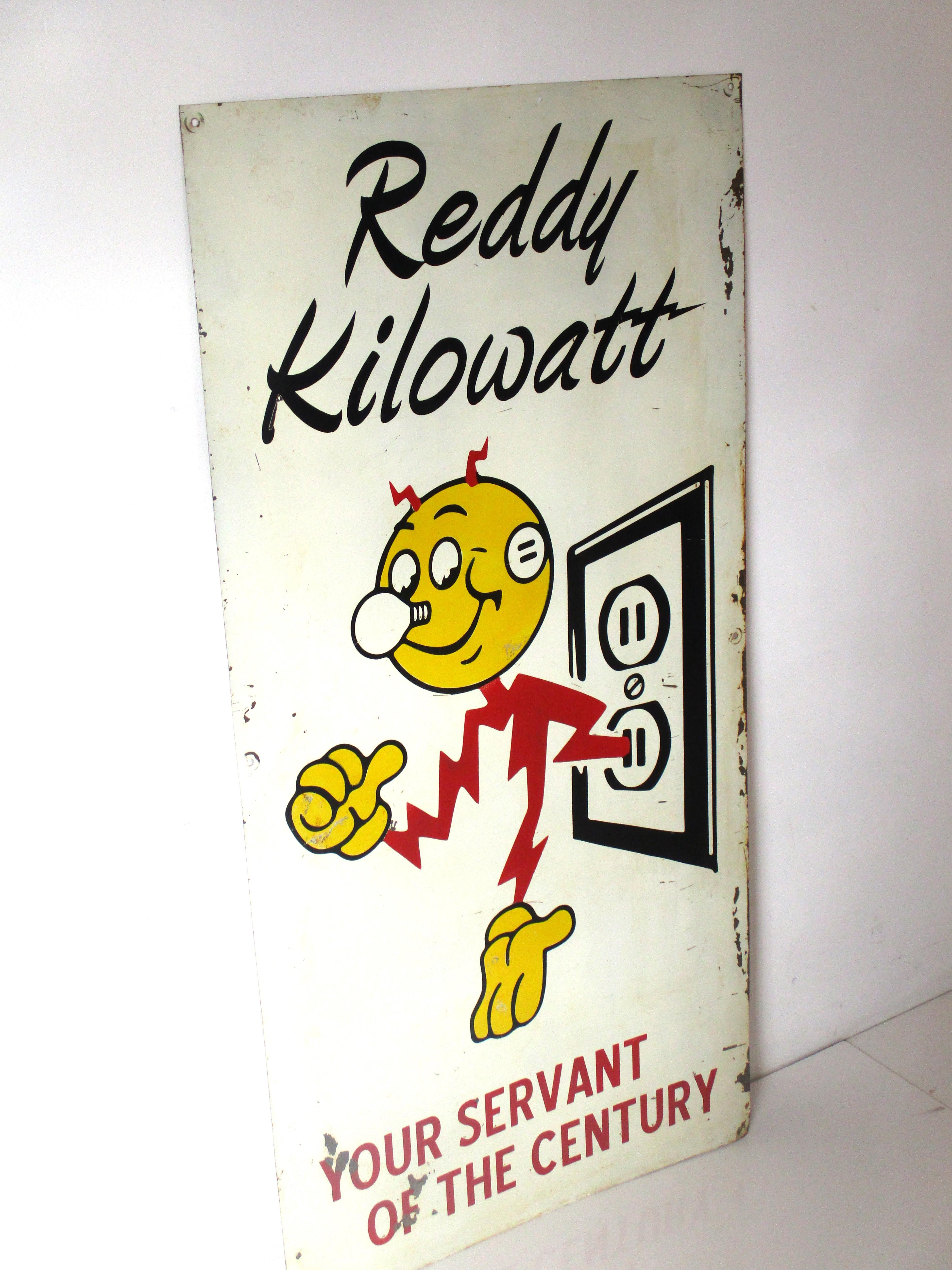 Large Mid Century Reddy Kilowatt Metal Sign  1