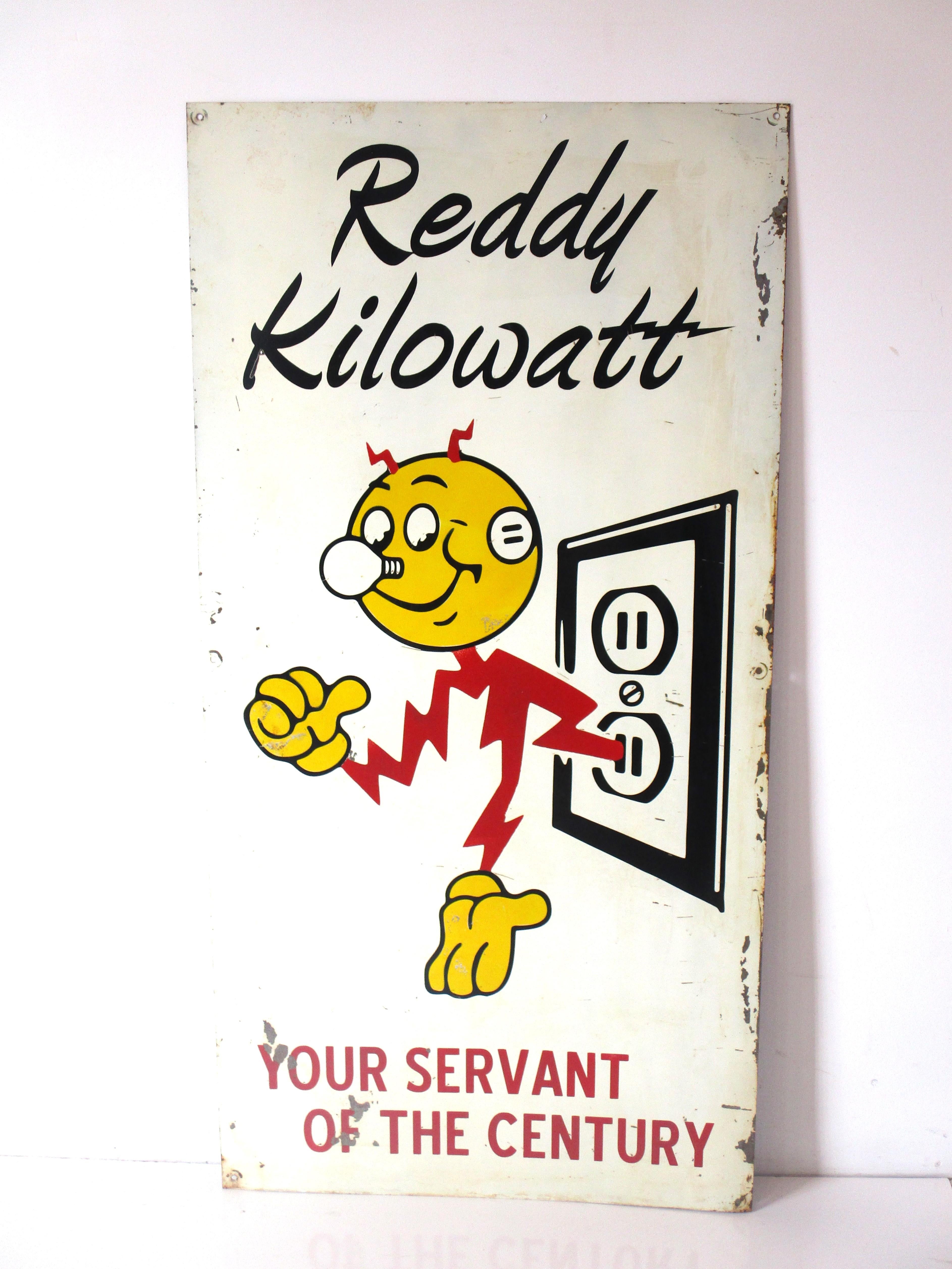 Large Mid Century Reddy Kilowatt Metal Sign 3