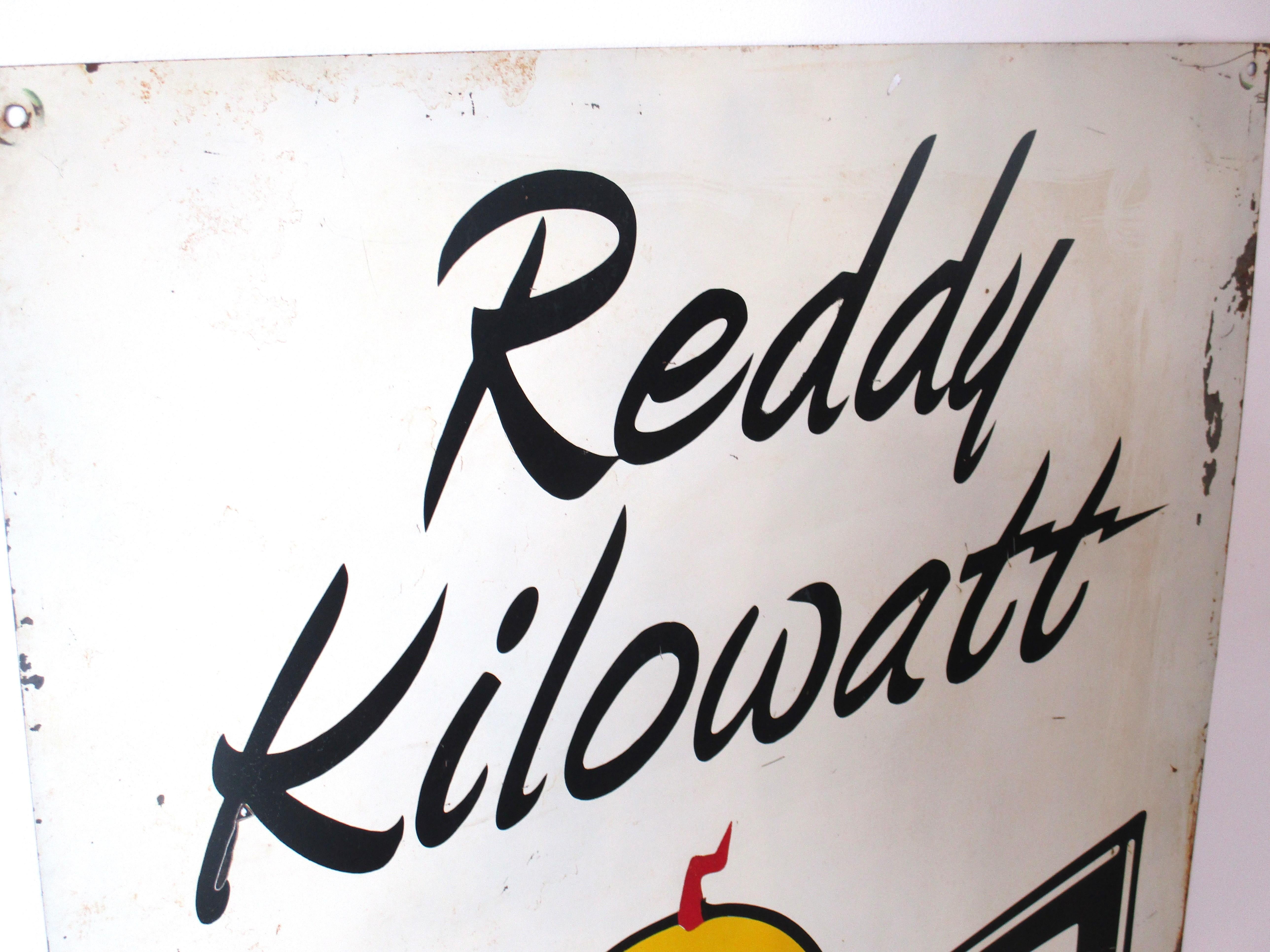 Mid-Century Modern Large Mid Century Reddy Kilowatt Metal Sign 