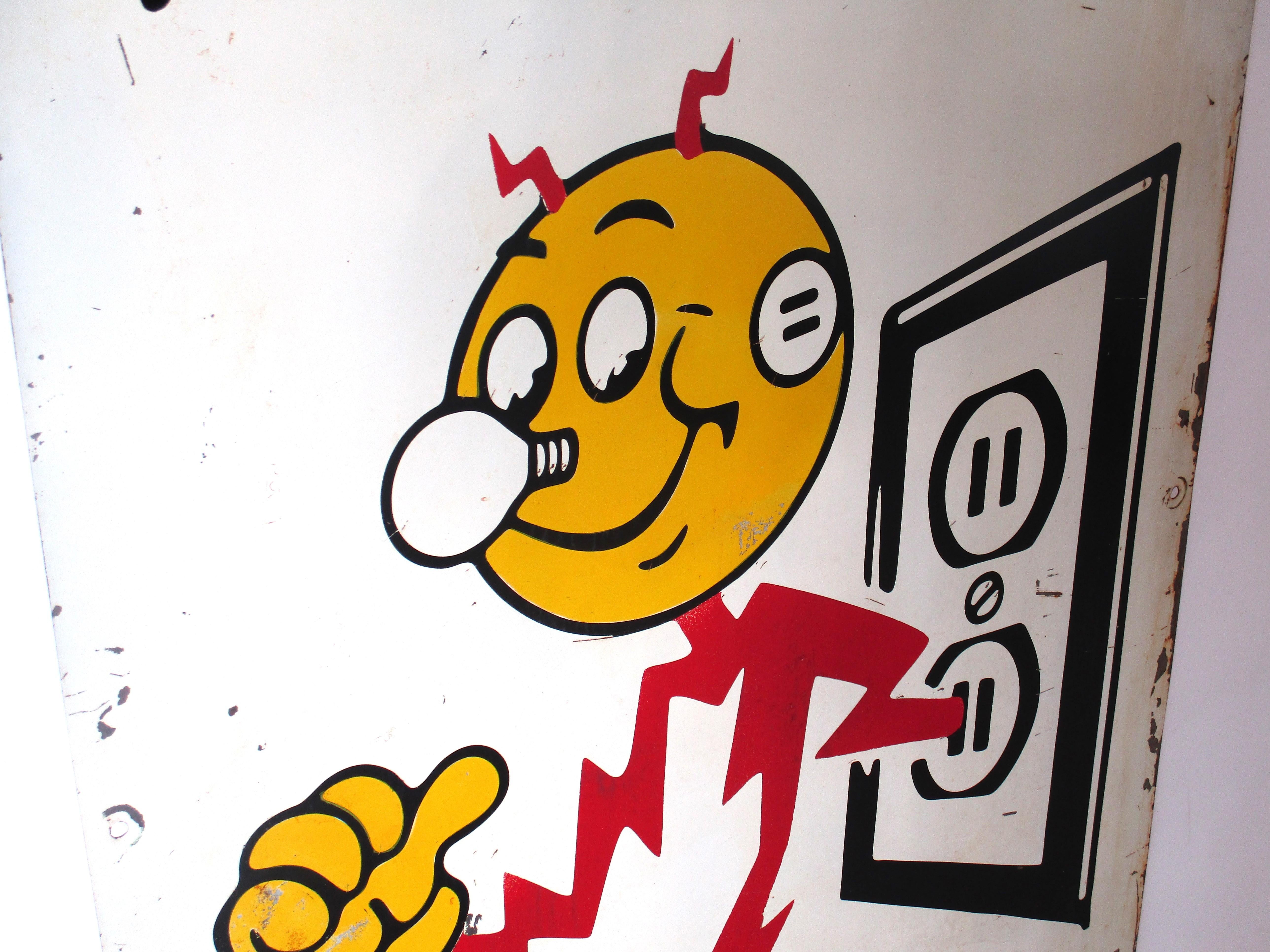 Large Mid Century Reddy Kilowatt Metal Sign In Good Condition In Cincinnati, OH