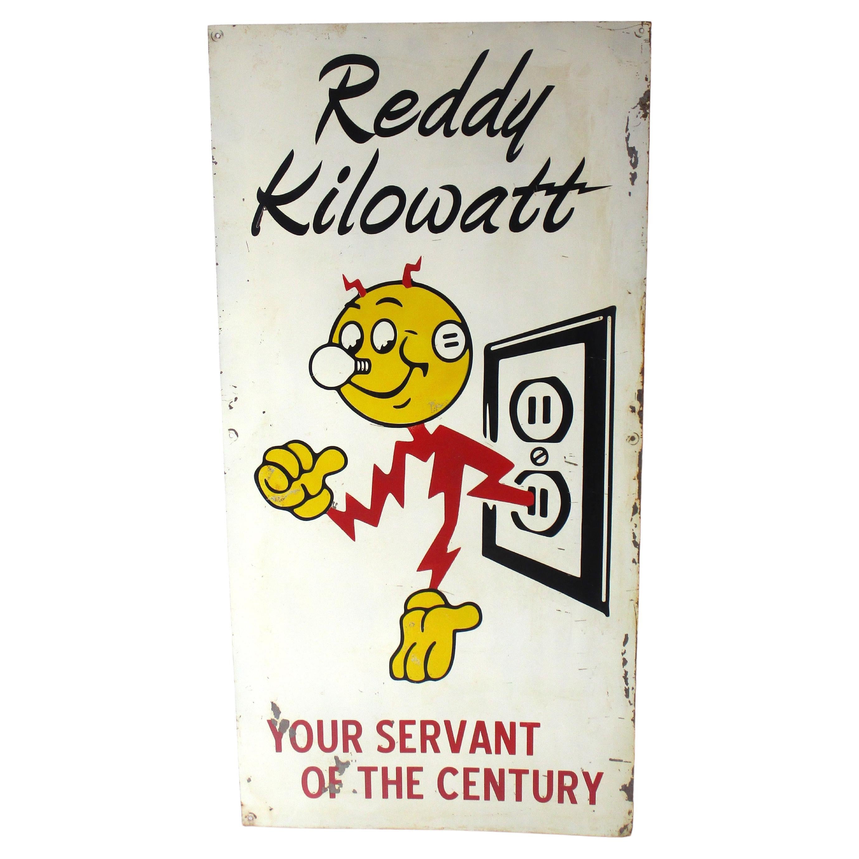 Large Mid Century Reddy Kilowatt Metal Sign 
