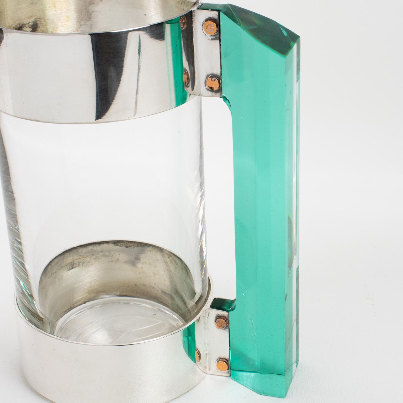 Guzzini Barware Silver Plate and Lucite Martini Cocktail Pitcher, circa 1970 For Sale 4