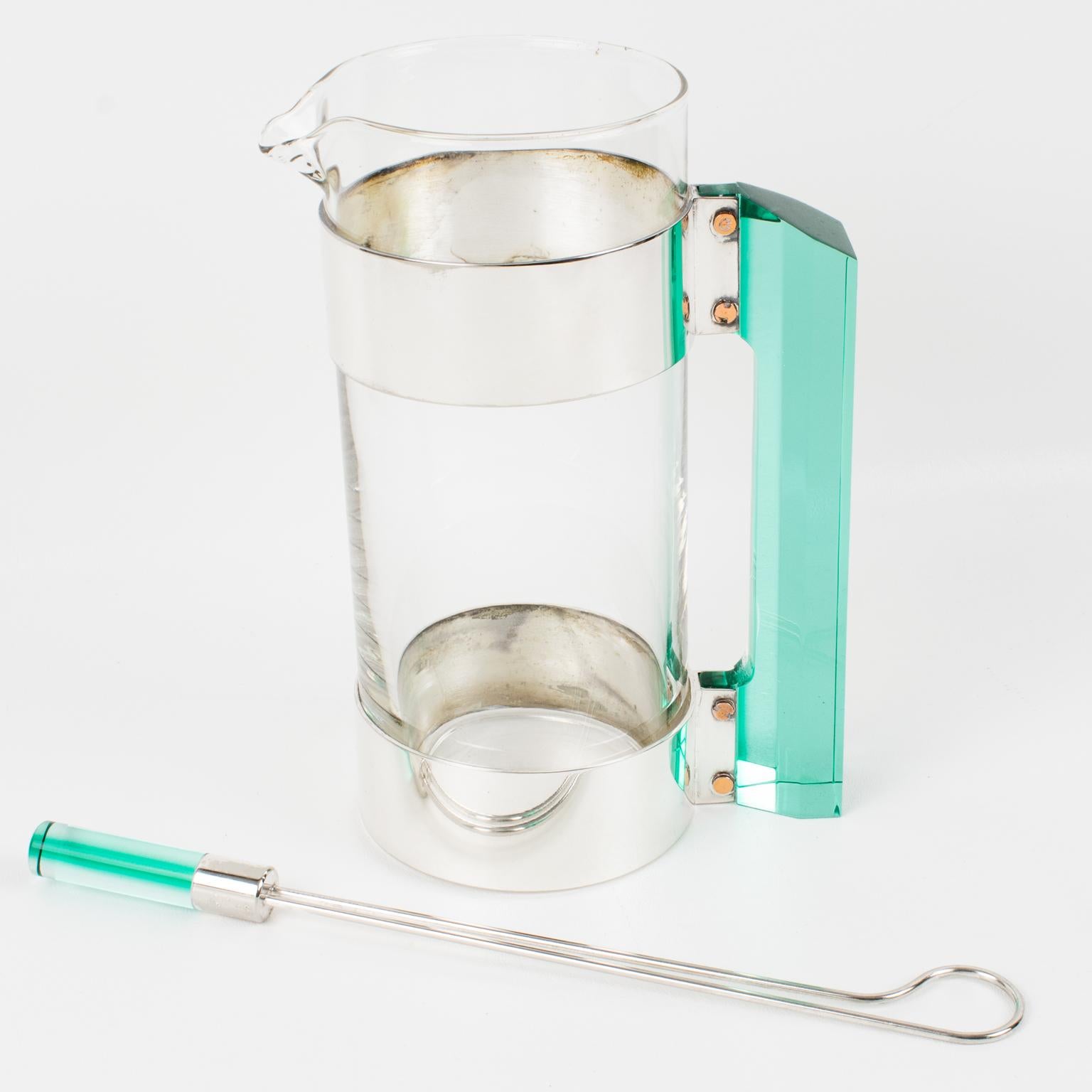 Guzzini Barware Silver Plate and Lucite Martini Cocktail Pitcher, circa 1970 In Good Condition For Sale In Atlanta, GA