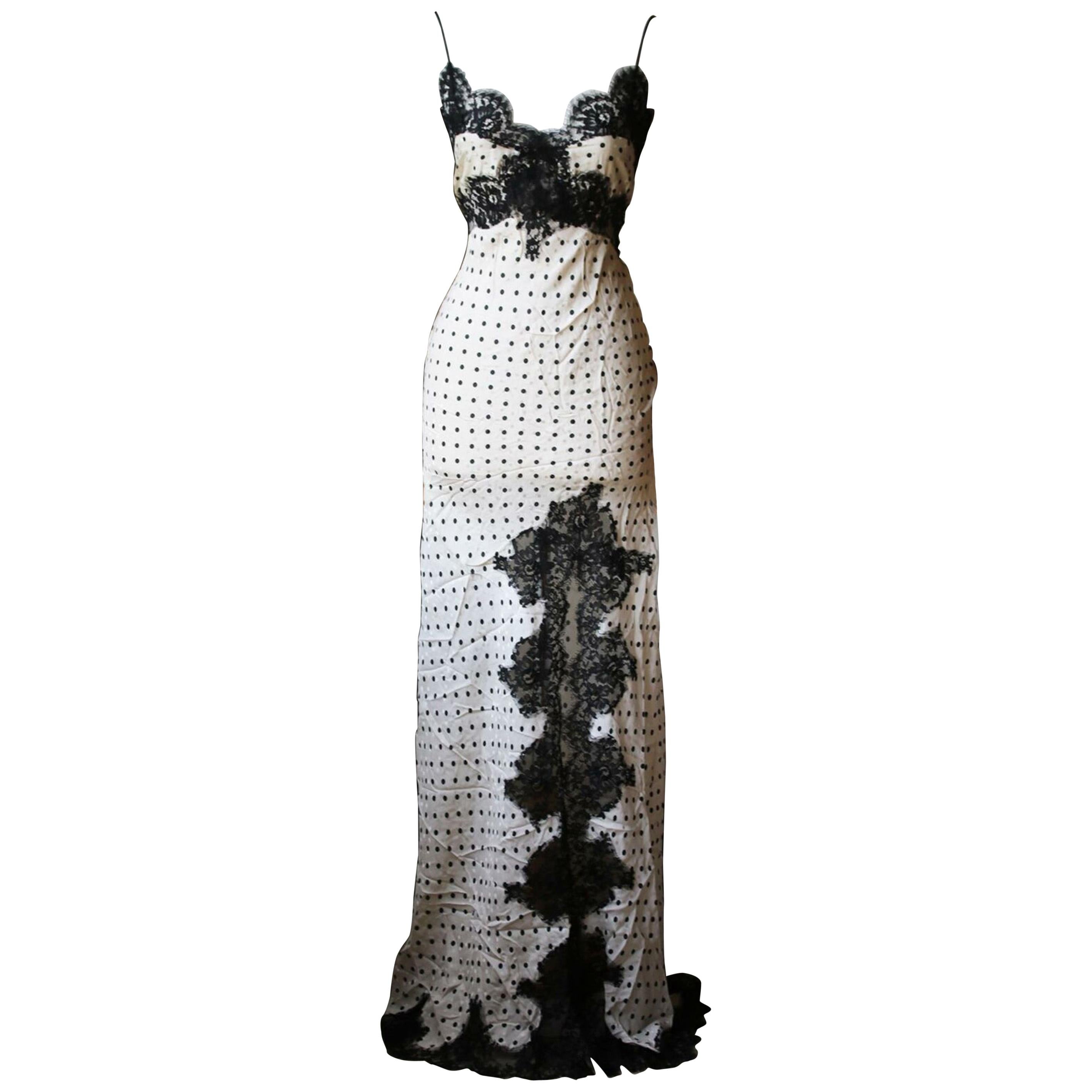 Redemption Polka-Dot Satin and Lace Maxi Dress