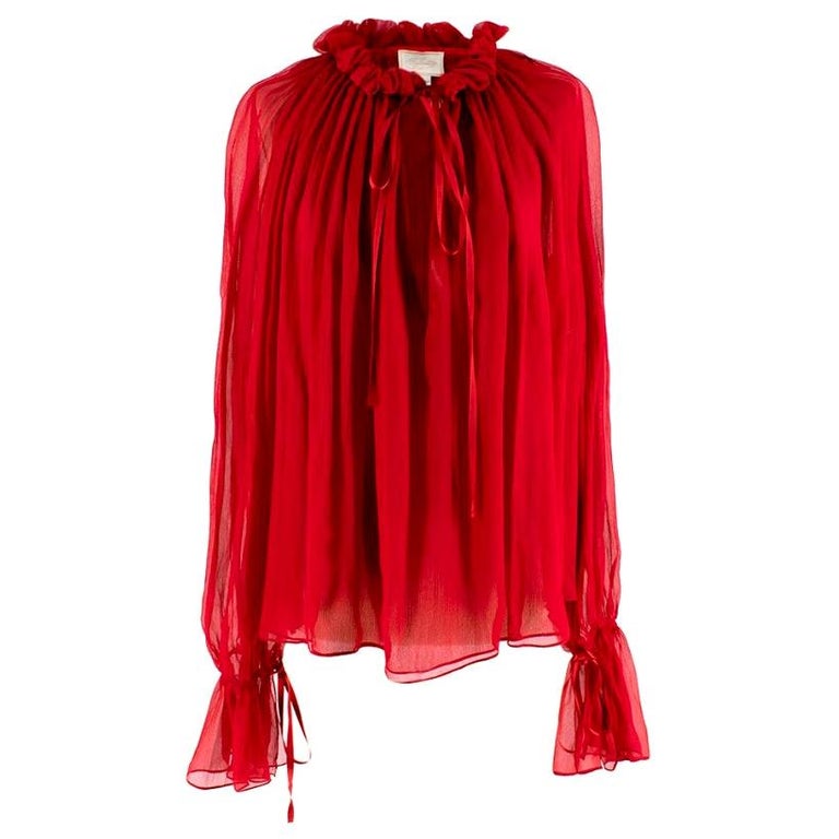 Redemption Red Silk Blouse - Size US 6 at 1stDibs | red silk blouse, red chiffon blouse, red silk blouses