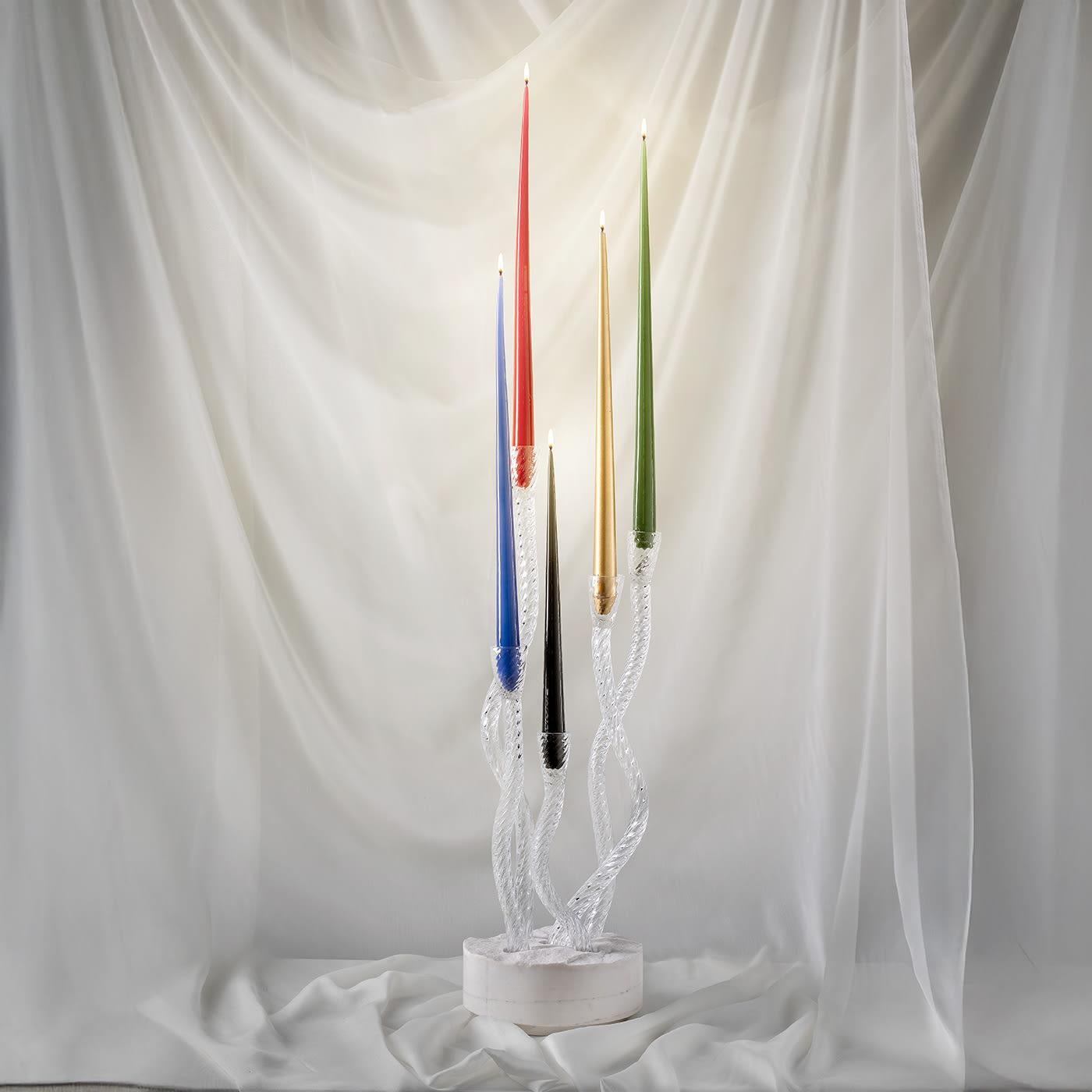 Redentore Clear Murano Glass & Palissandro Marble Candle Holder For Sale 1