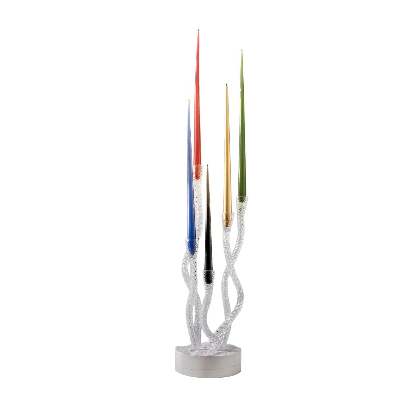 Redentore Clear Murano Glass & Palissandro Marble Candle Holder For Sale 4