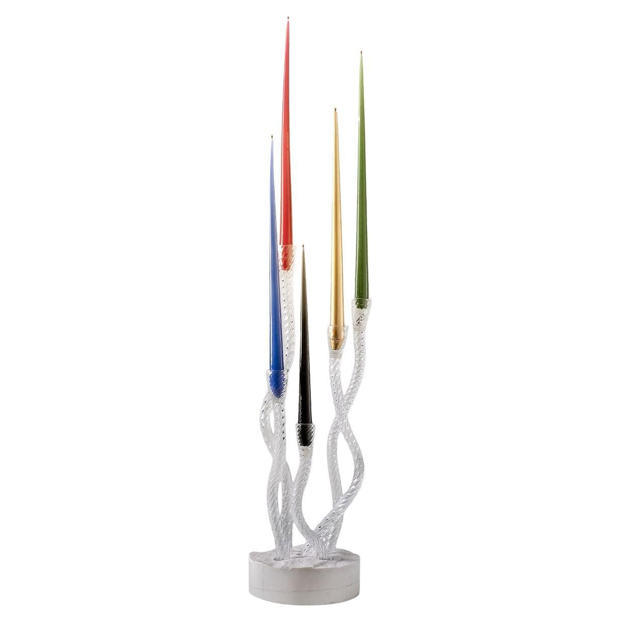 Redentore Clear Murano Glass & Palissandro Marble Candle Holder