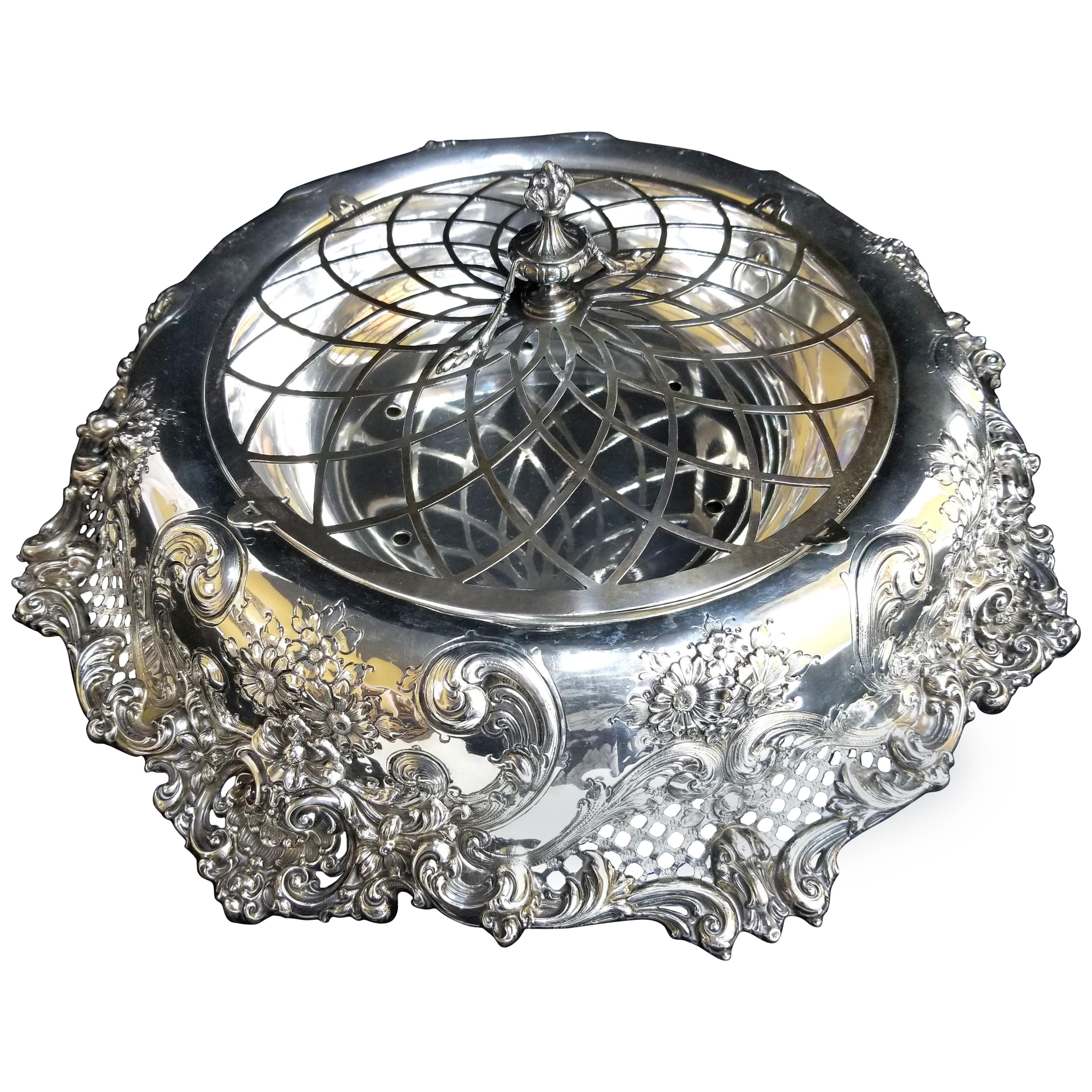 Redlich Antique Sterling Silver Art Nouveau Centrepiece Bowl with Liner and Lid For Sale