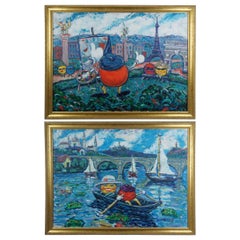 Redman & Lady Dot D. Meadows Impressionistische Landschaften Gemälde Paris Romantisch
