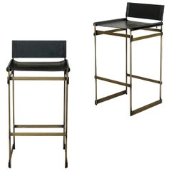 Redo Bar Stool Set Brass and Leather by ATRA