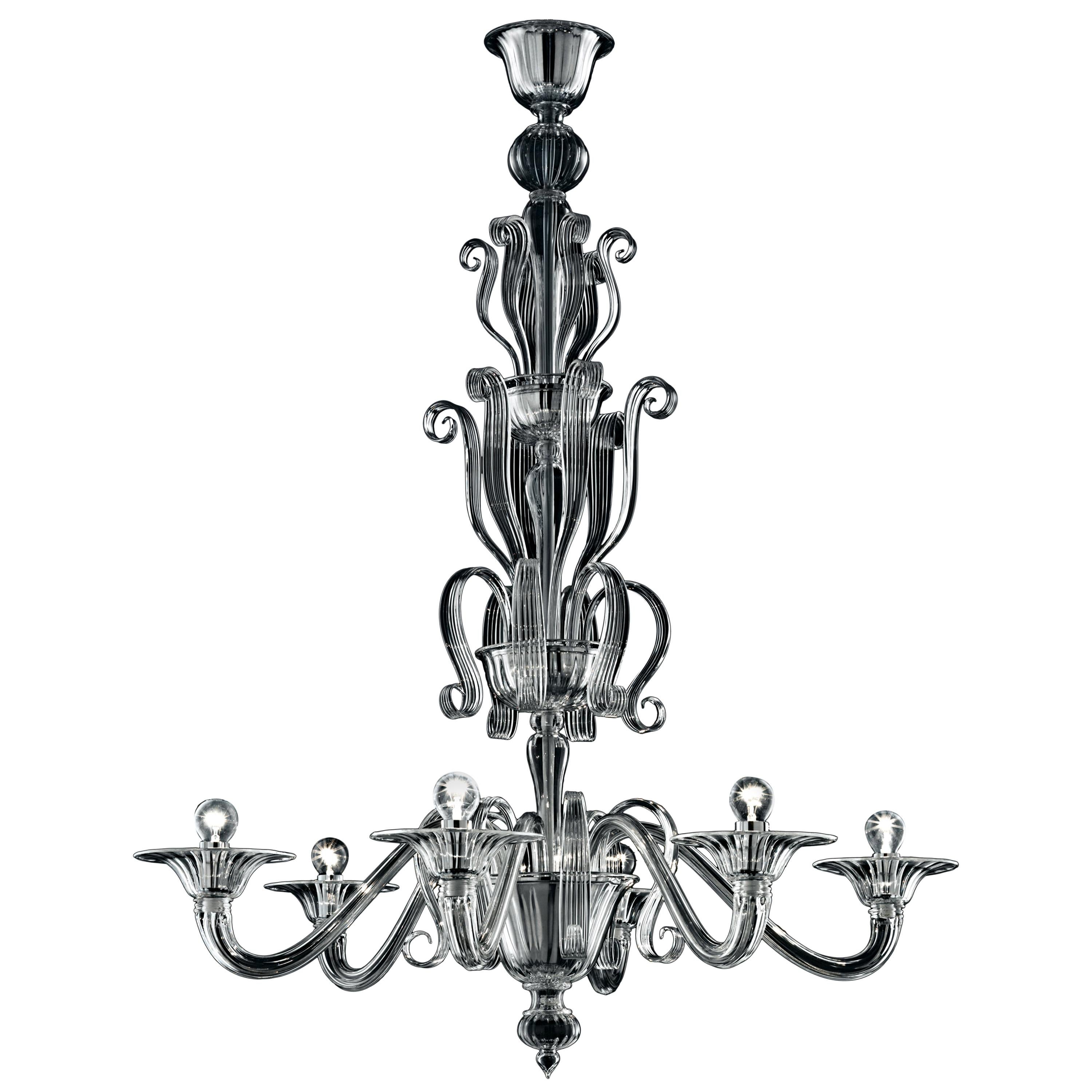 Gray (Grey_IC) Redon 5308 06 Chandelier in Glass and Polished Chrome, by Barovier&Toso