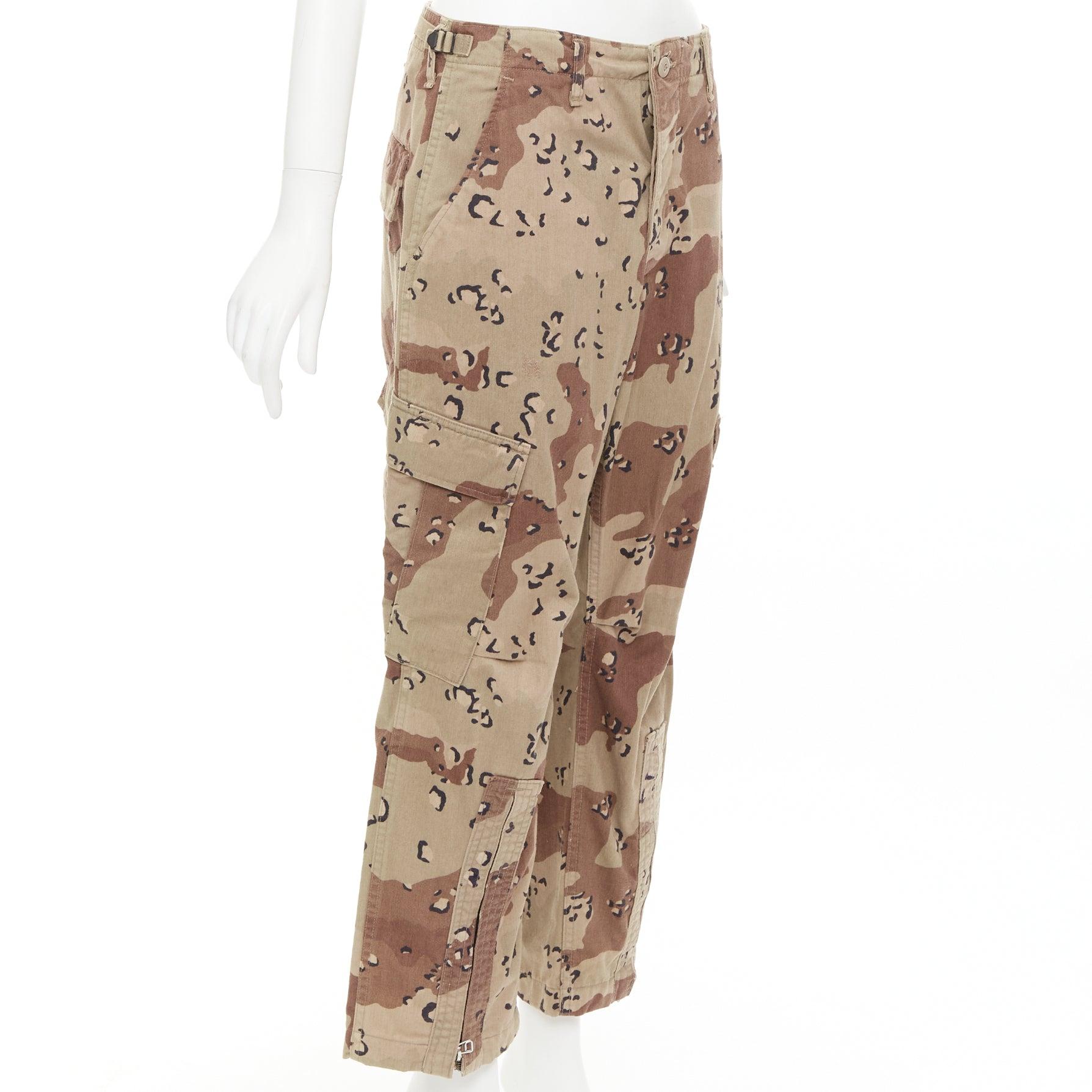 Brown REDONE Desert Camo beige brown cotton blend camouflage cargo cropped pants S For Sale