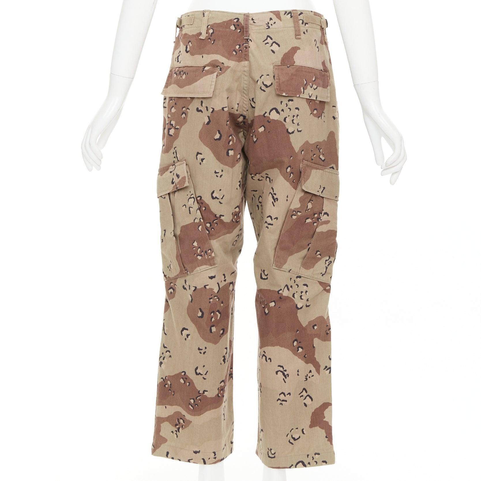 Women's REDONE Desert Camo beige brown cotton blend camouflage cargo cropped pants S For Sale