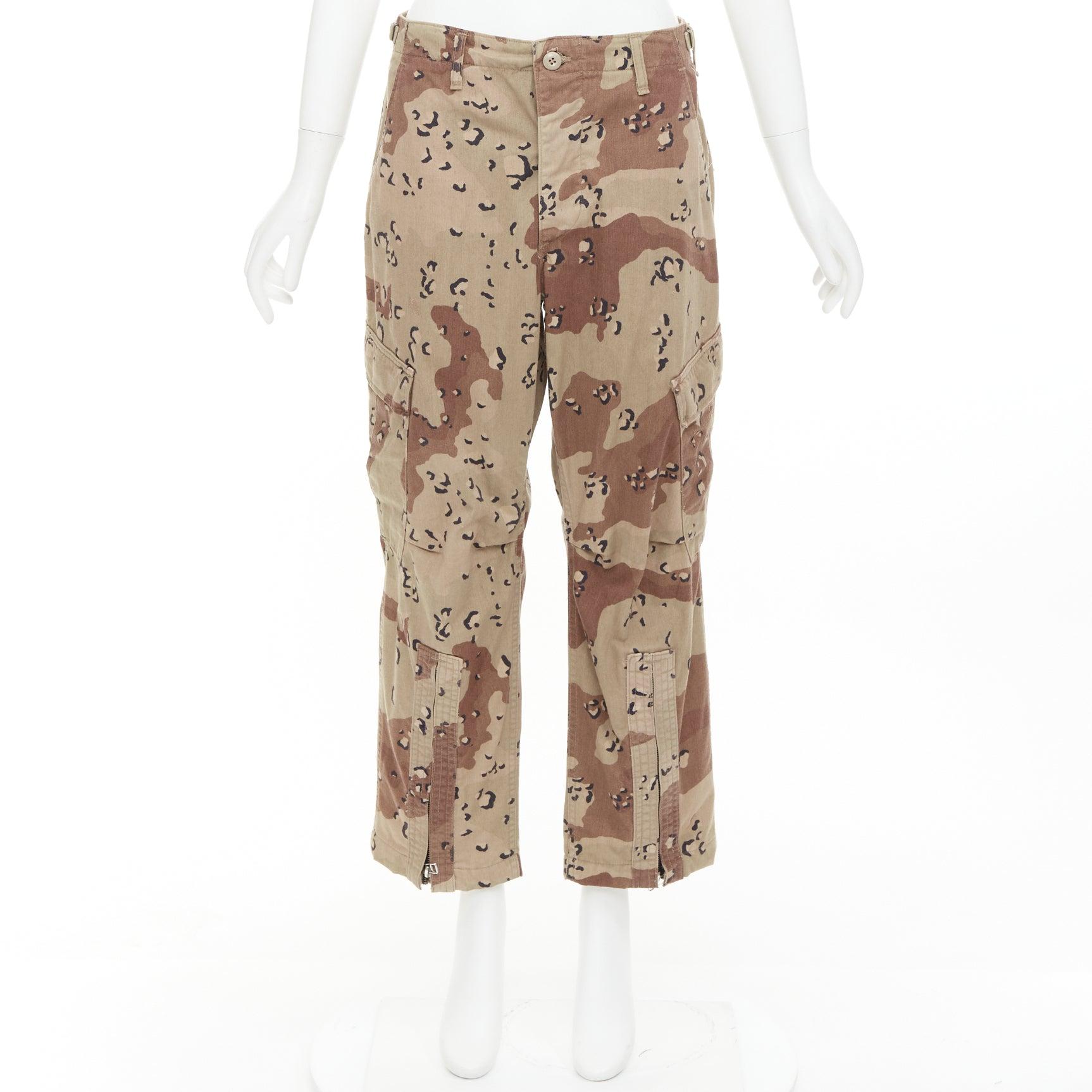 REDONE Desert Camo beige brown cotton blend camouflage cargo cropped pants S For Sale 4