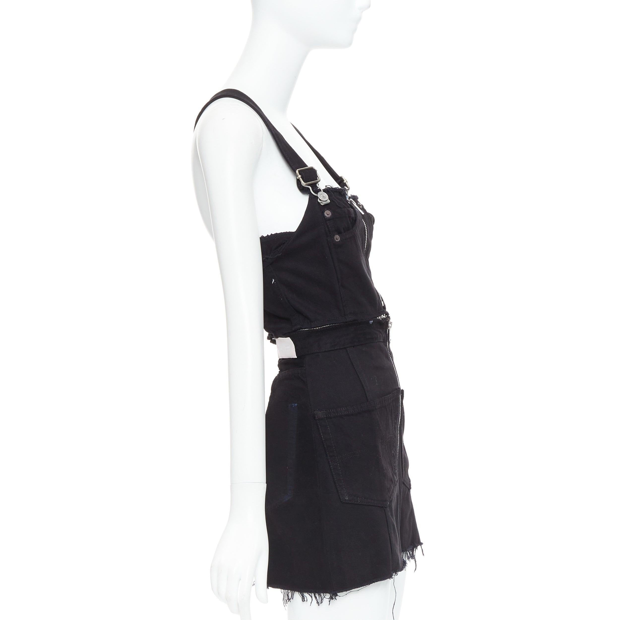 REDONE LEVI'S black cotton recontructed zipper pocketed dress XS In Good Condition For Sale In Hong Kong, NT