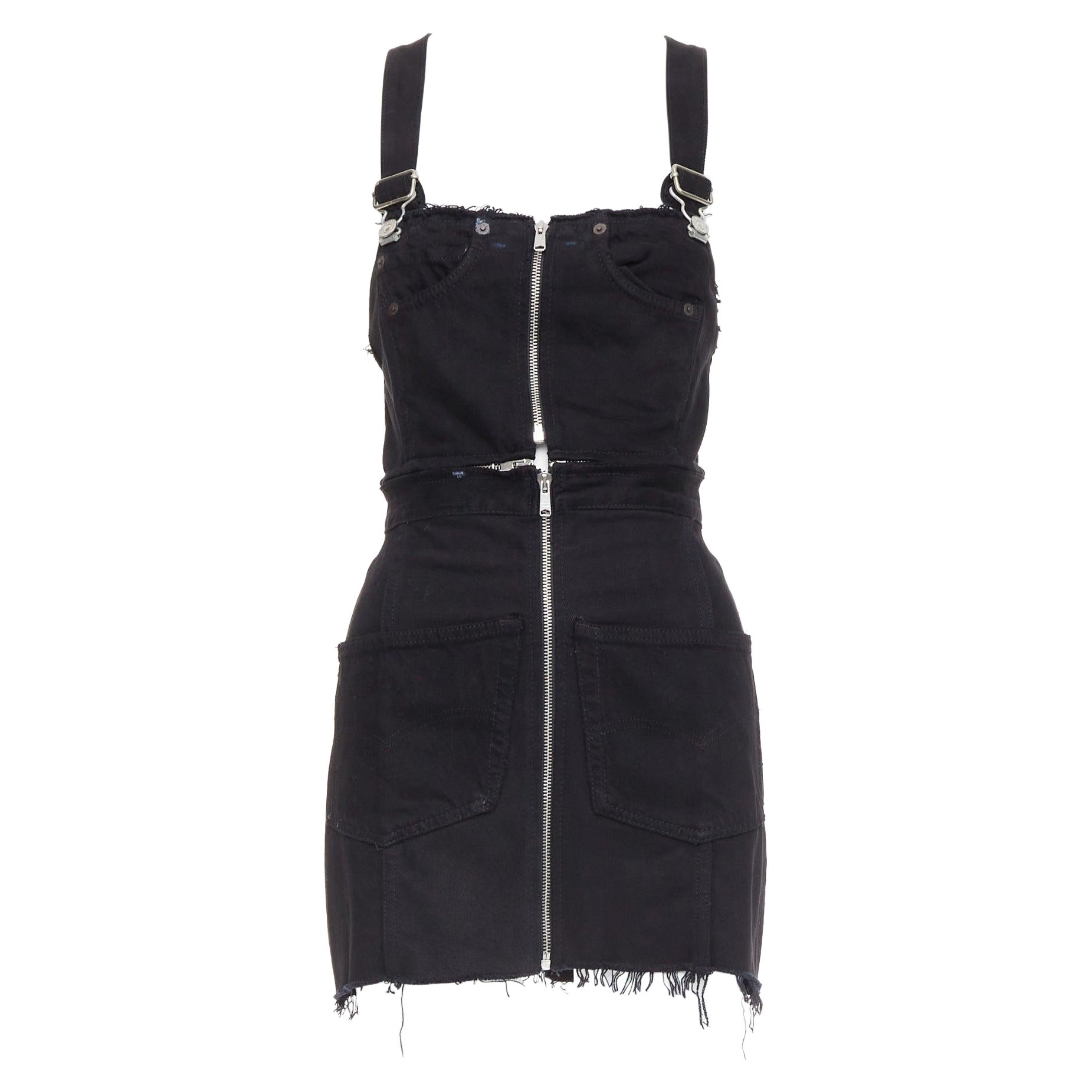 REDONE Levi's abito nero in cotone ricomposto con tasca a cerniera XS in vendita