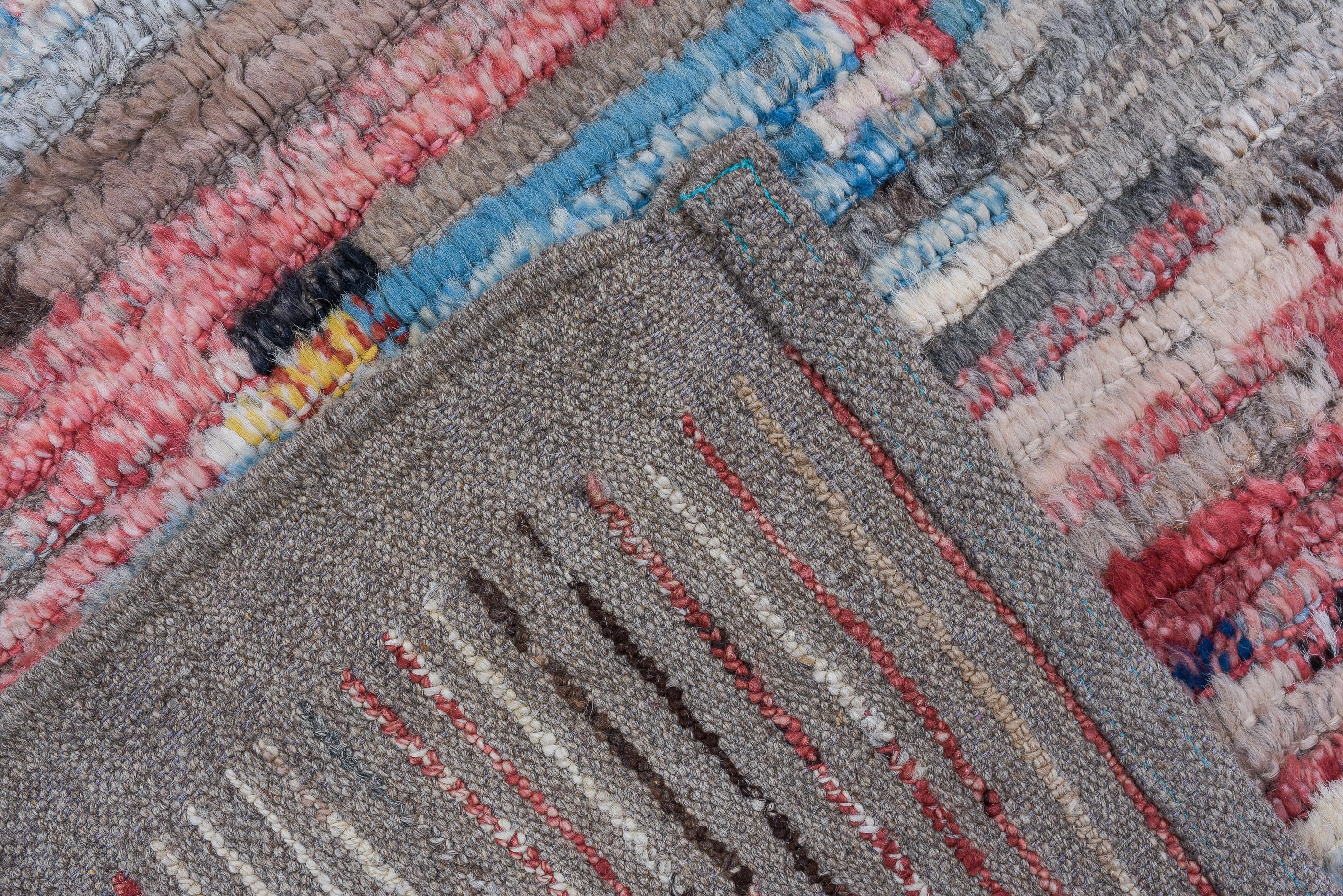 XXIe siècle et contemporain Tapis Tulu rouge, bleu, anthracite et rayé en vente