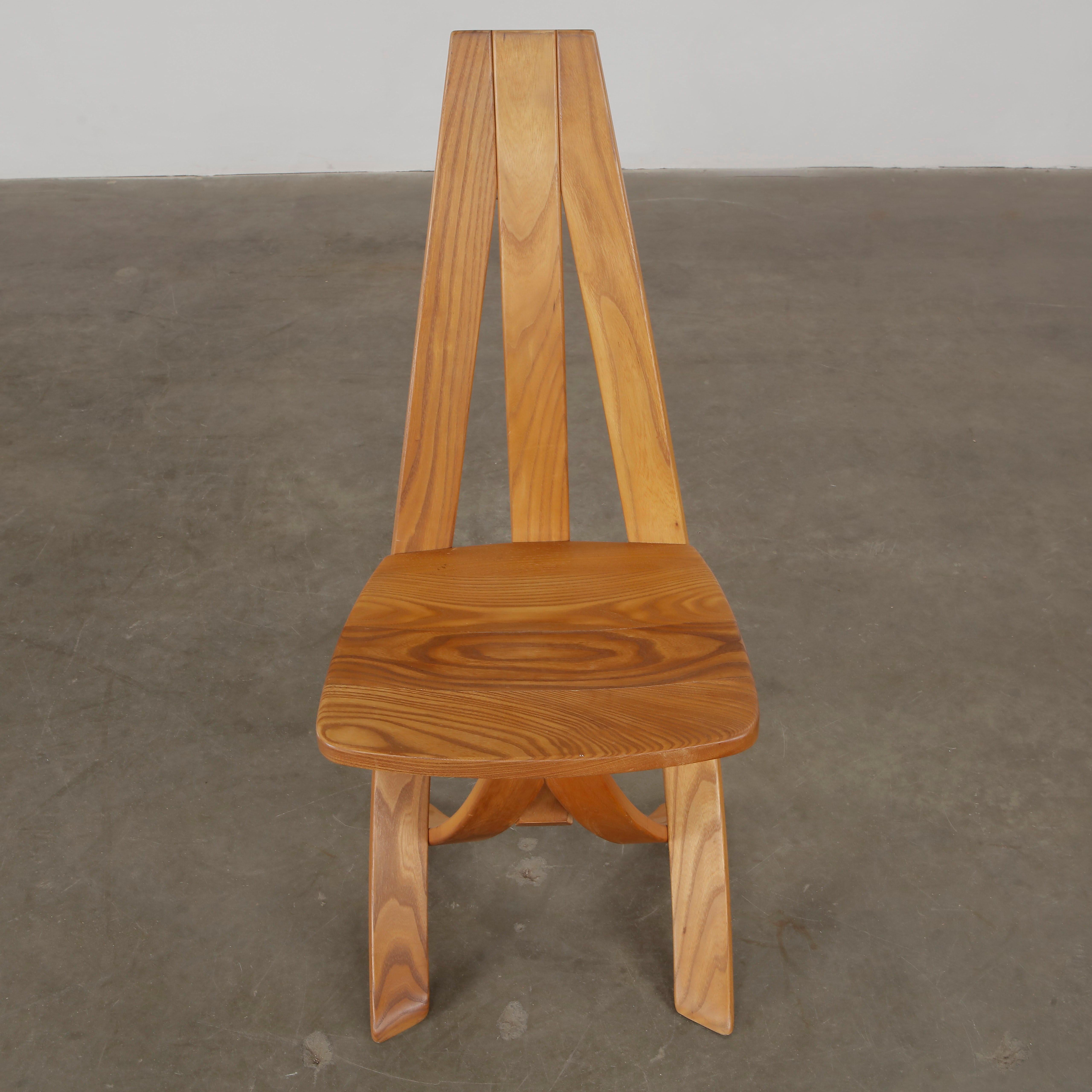 Legno Redureau for Seltz, Set of Six Wood Chairs, 1970s in vendita