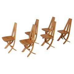 Redureau for Seltz, Set of Six Wood Chairs, 1970s
