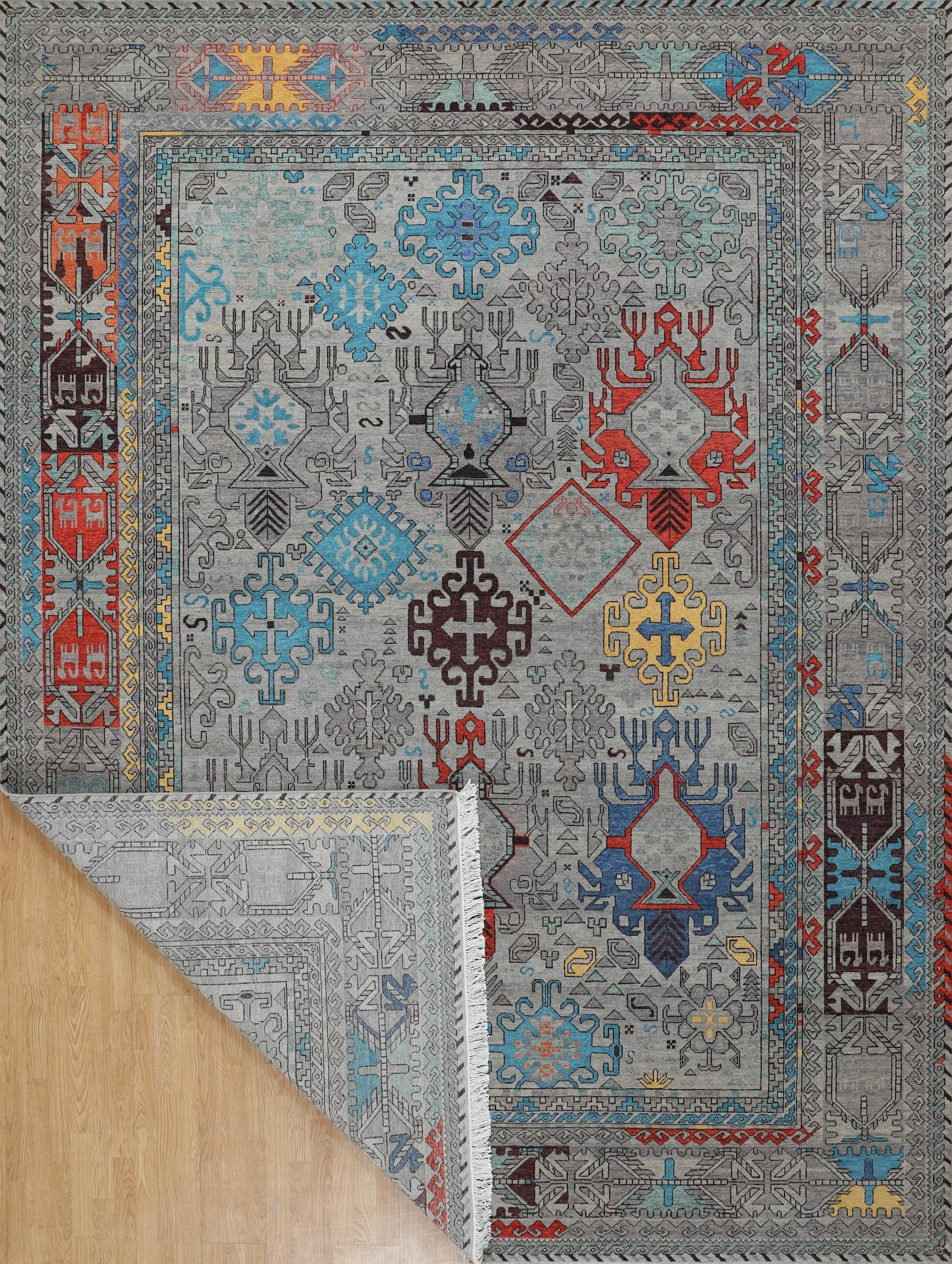 Hand-knotted using Persian technique.

Our production- this rug measures 9' 2