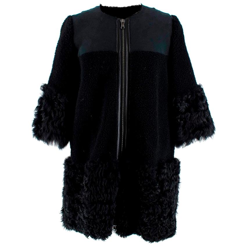 REDValentino Black Shearling & Suede Coat - Size US 4 For Sale