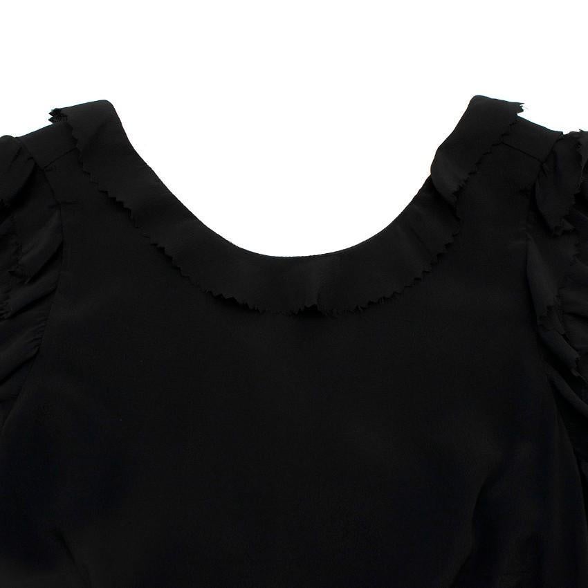 REDValentino Black Silk Crepe de Chine Ruffle Trim Dress - US 6 In Excellent Condition For Sale In London, GB