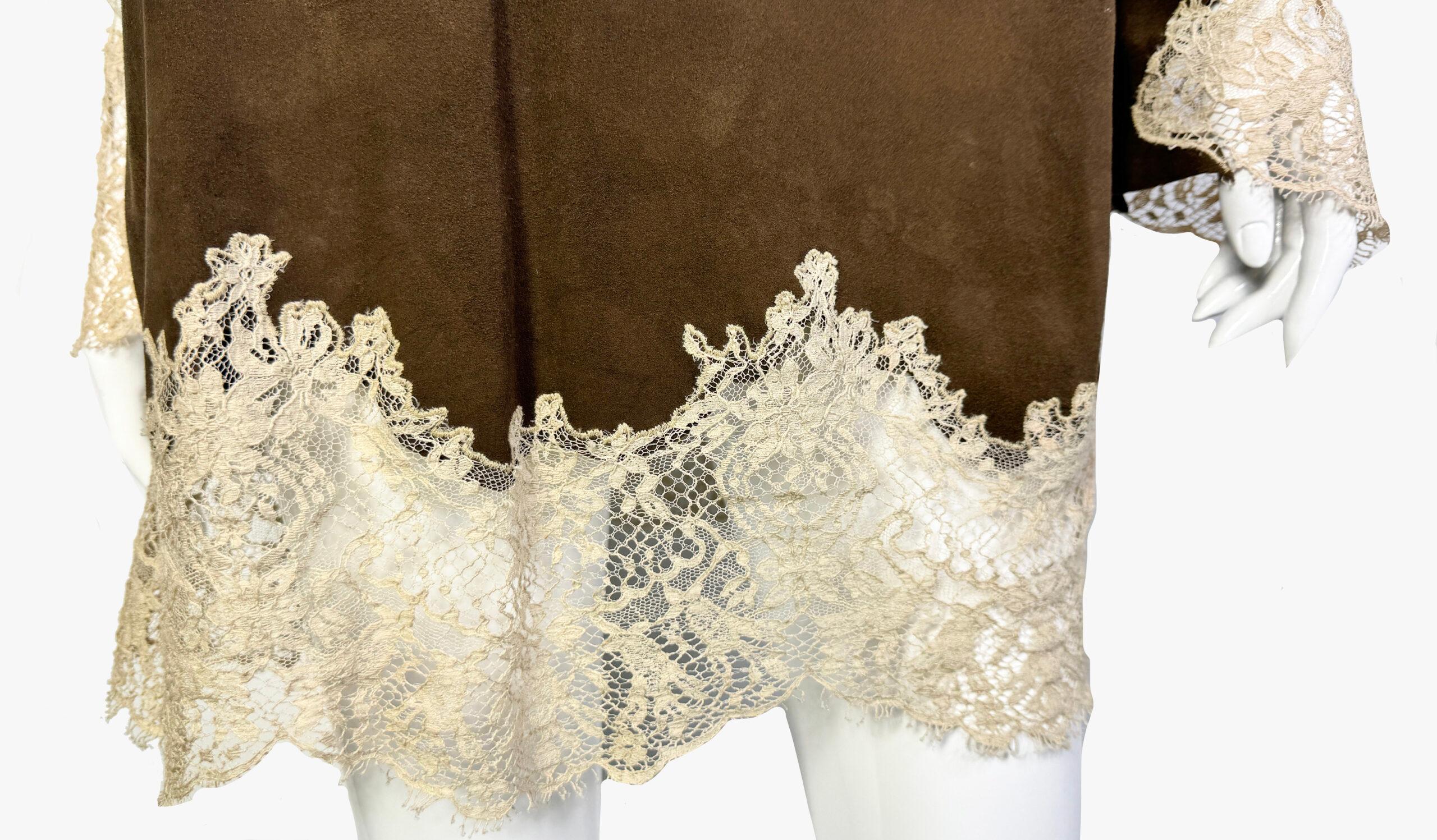 REDValentino mini boho brown suede lace dress In Good Condition For Sale In New York, NY