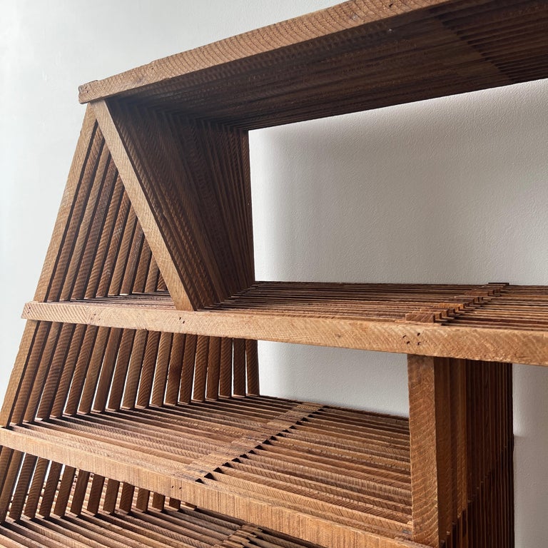 Redwood Geometric Slat Bookcase, Circa 1970's For Sale at 1stDibs