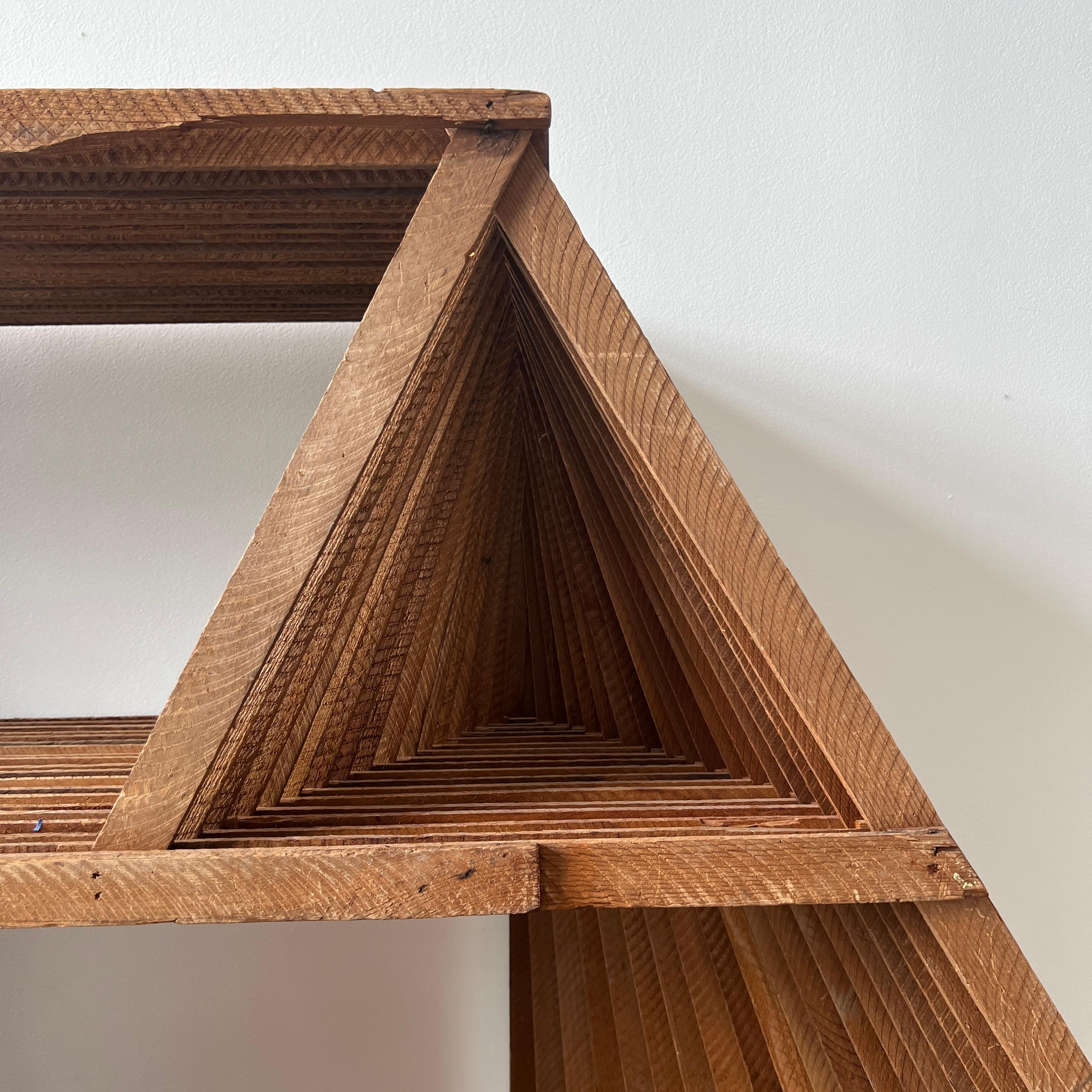 Redwood Geometric Slat Bookcase, Circa 1970's For Sale 3