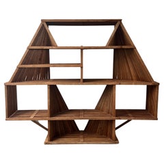 Retro Redwood Geometric Slat Bookcase, Circa 1970's