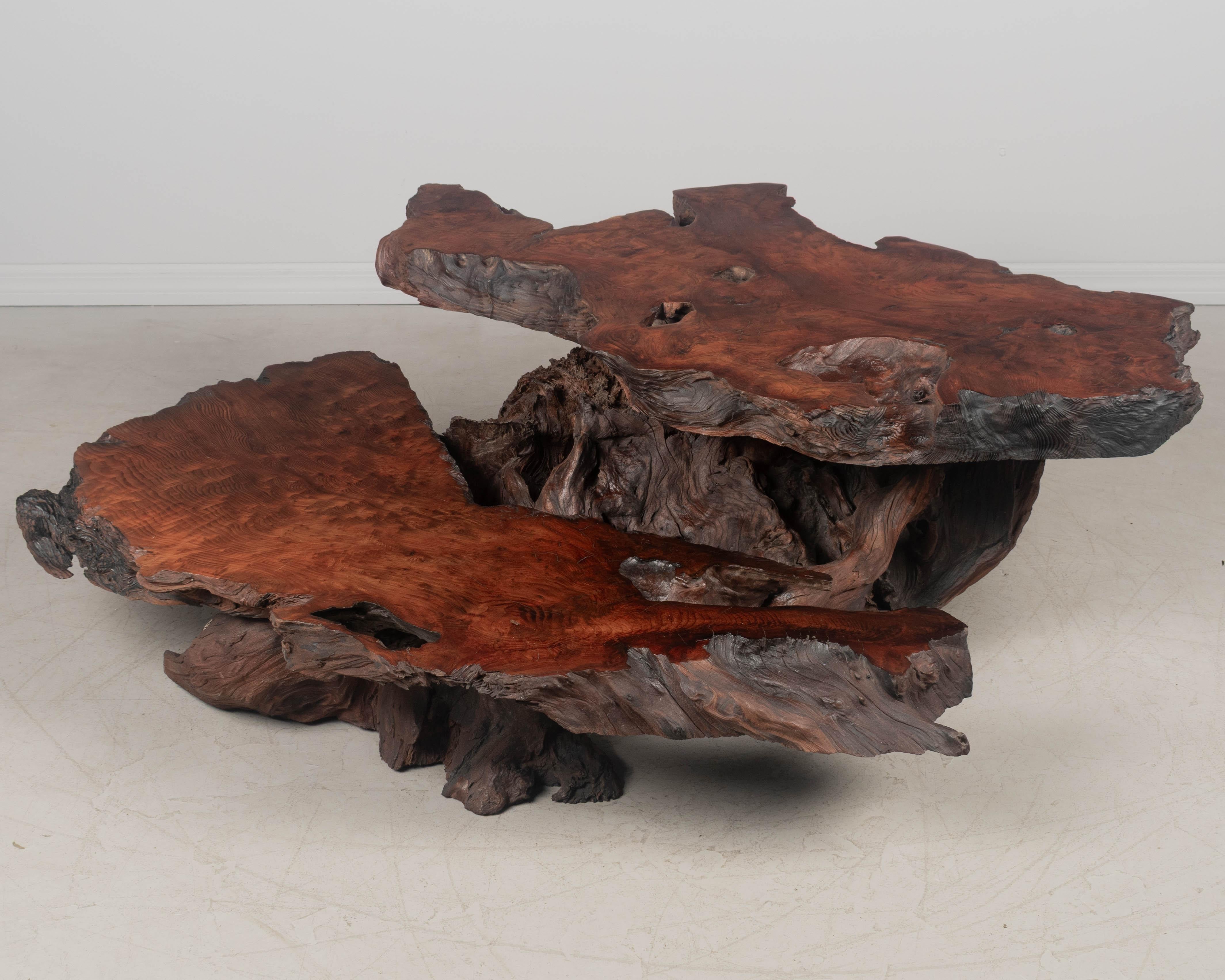 Redwood Live Edge Tiered Coffee Table For Sale 2