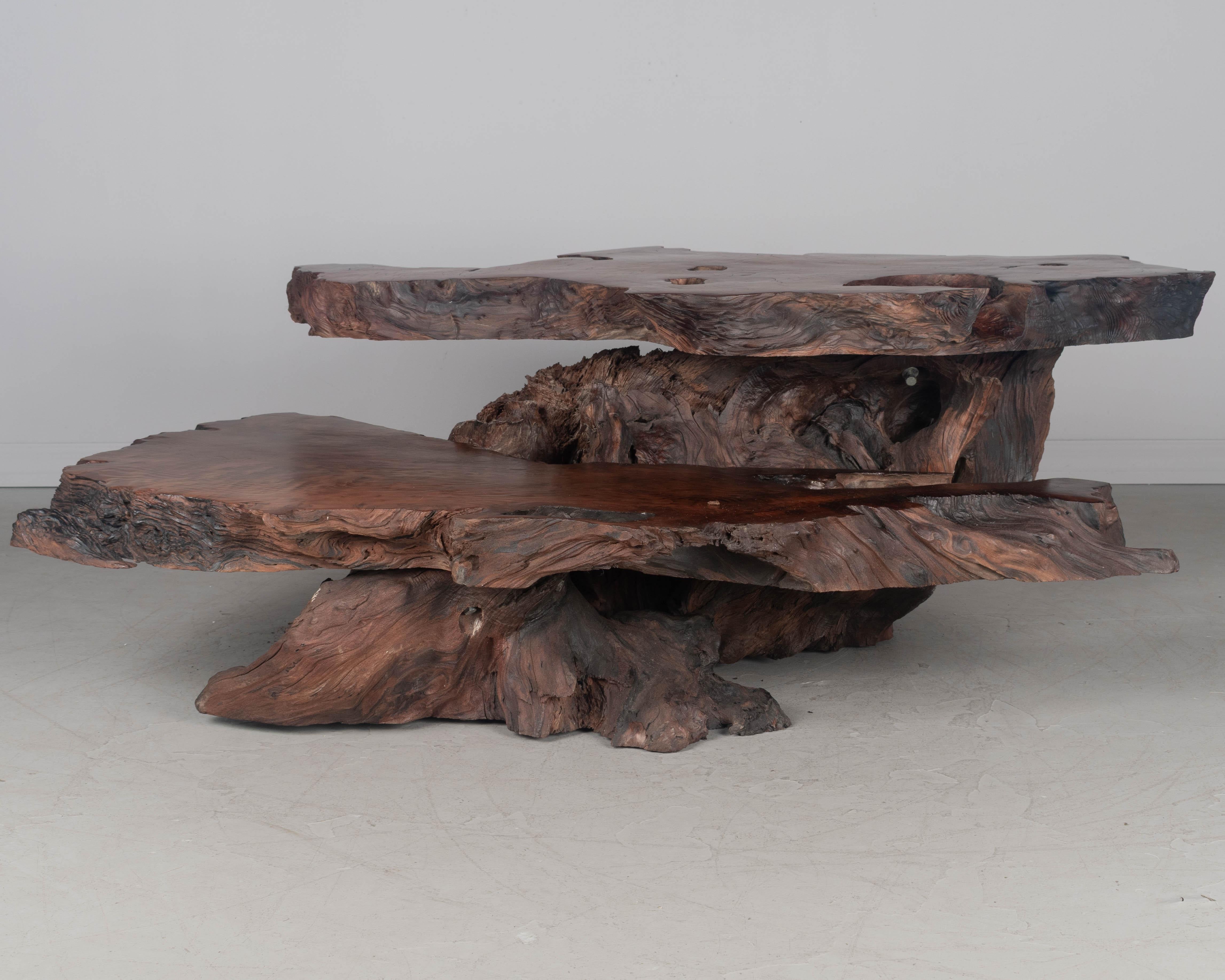 Redwood Live Edge Tiered Coffee Table For Sale 4