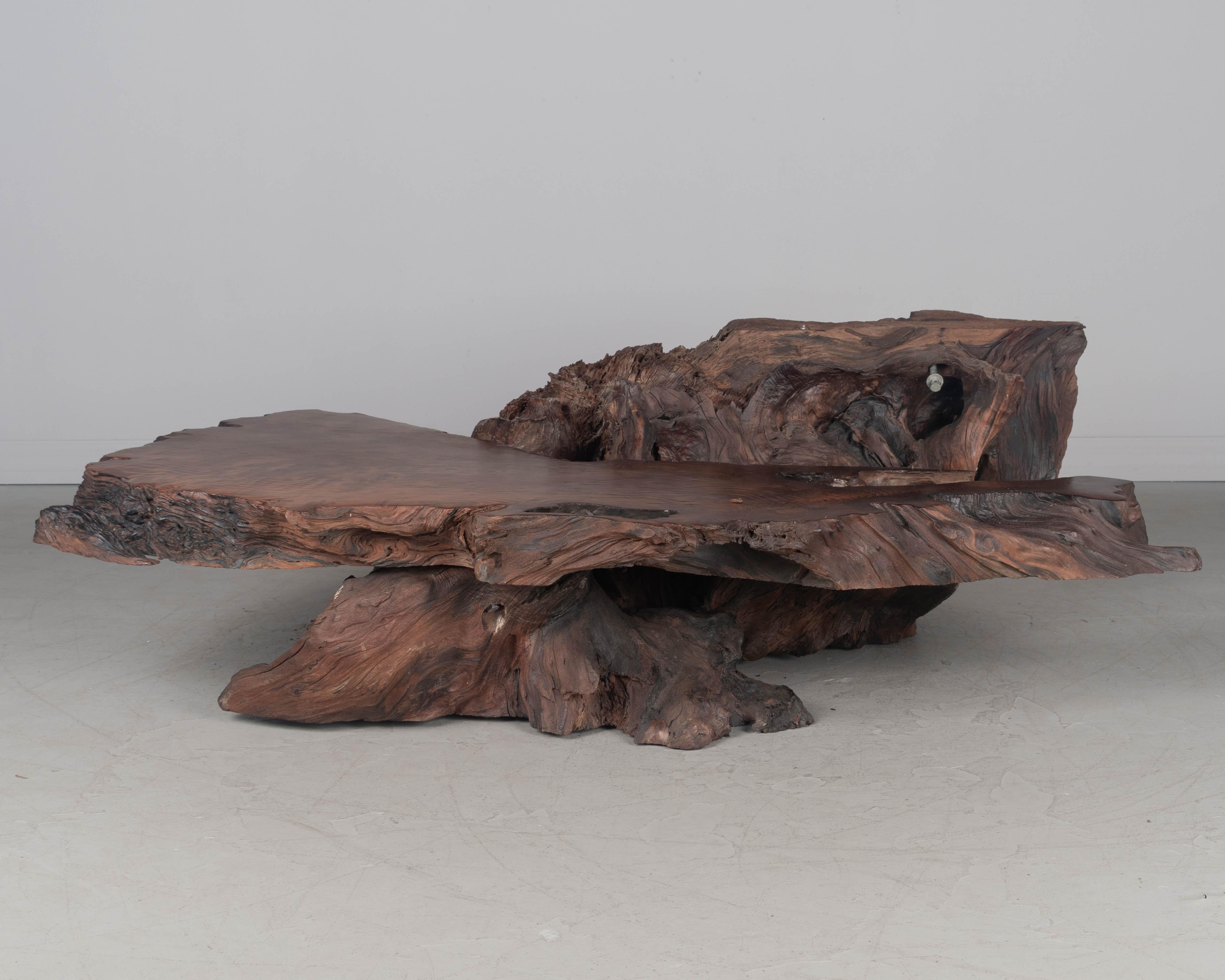 Redwood Live Edge Tiered Coffee Table For Sale 5