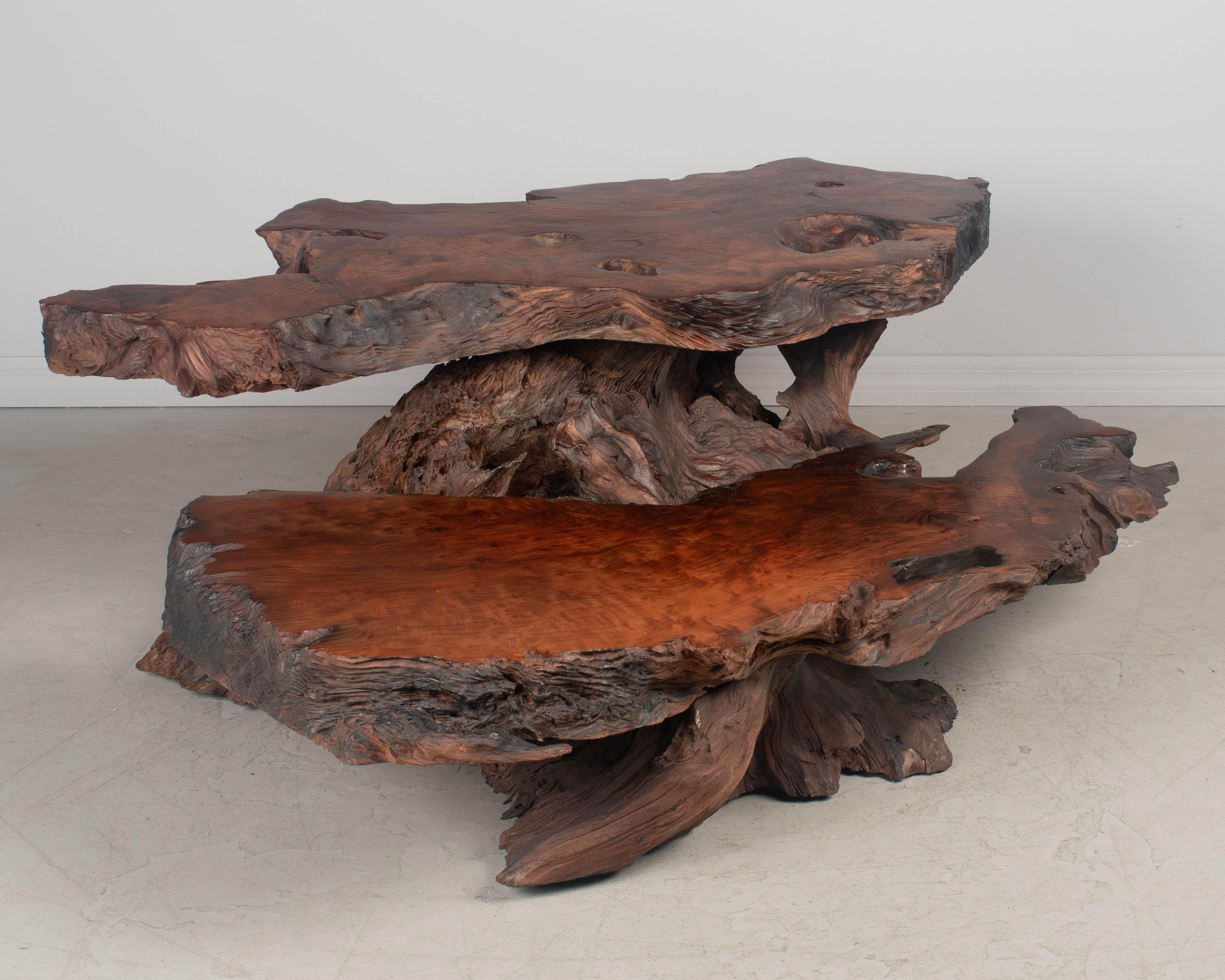 American Redwood Live Edge Tiered Coffee Table For Sale