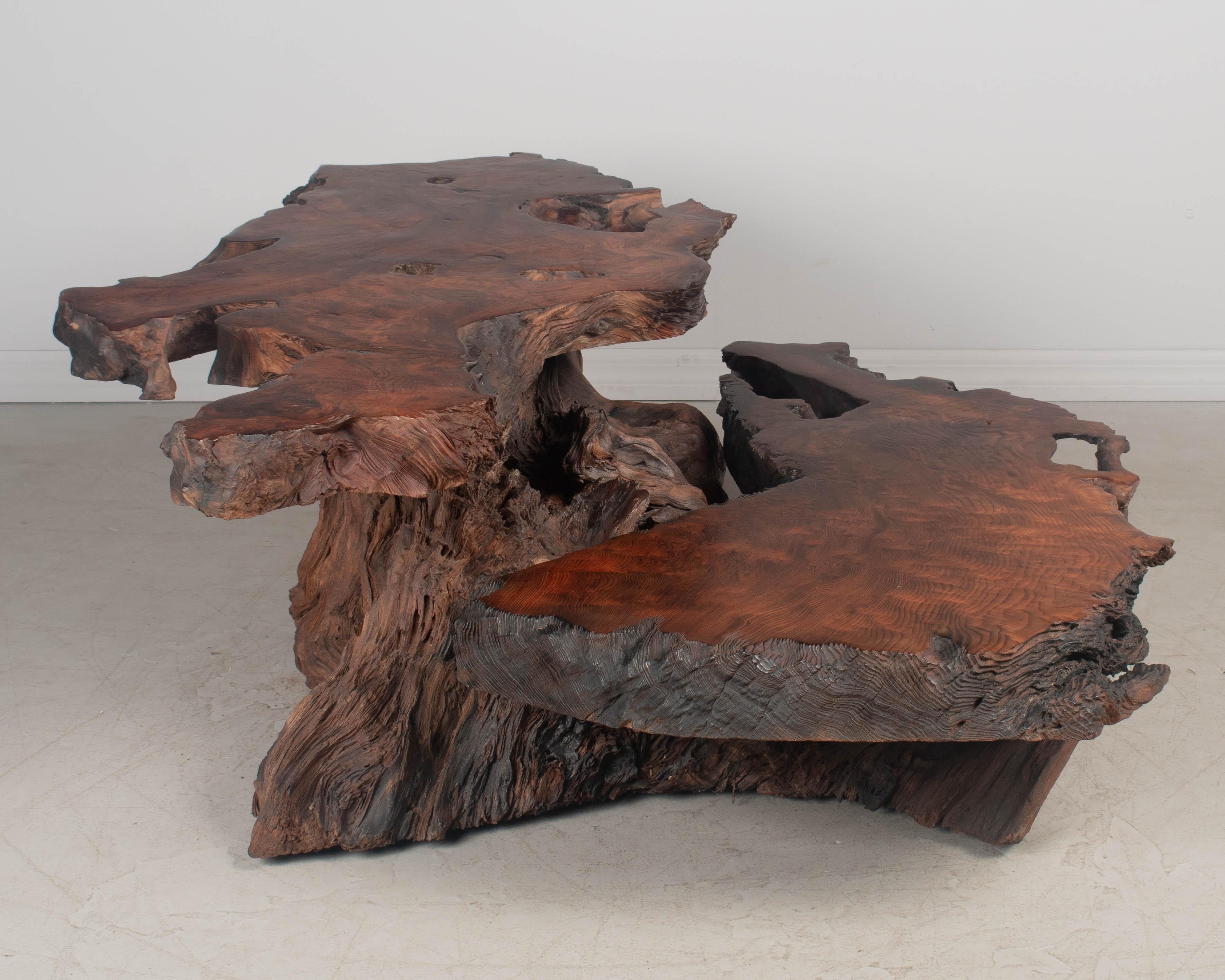 Hand-Crafted Redwood Live Edge Tiered Coffee Table For Sale