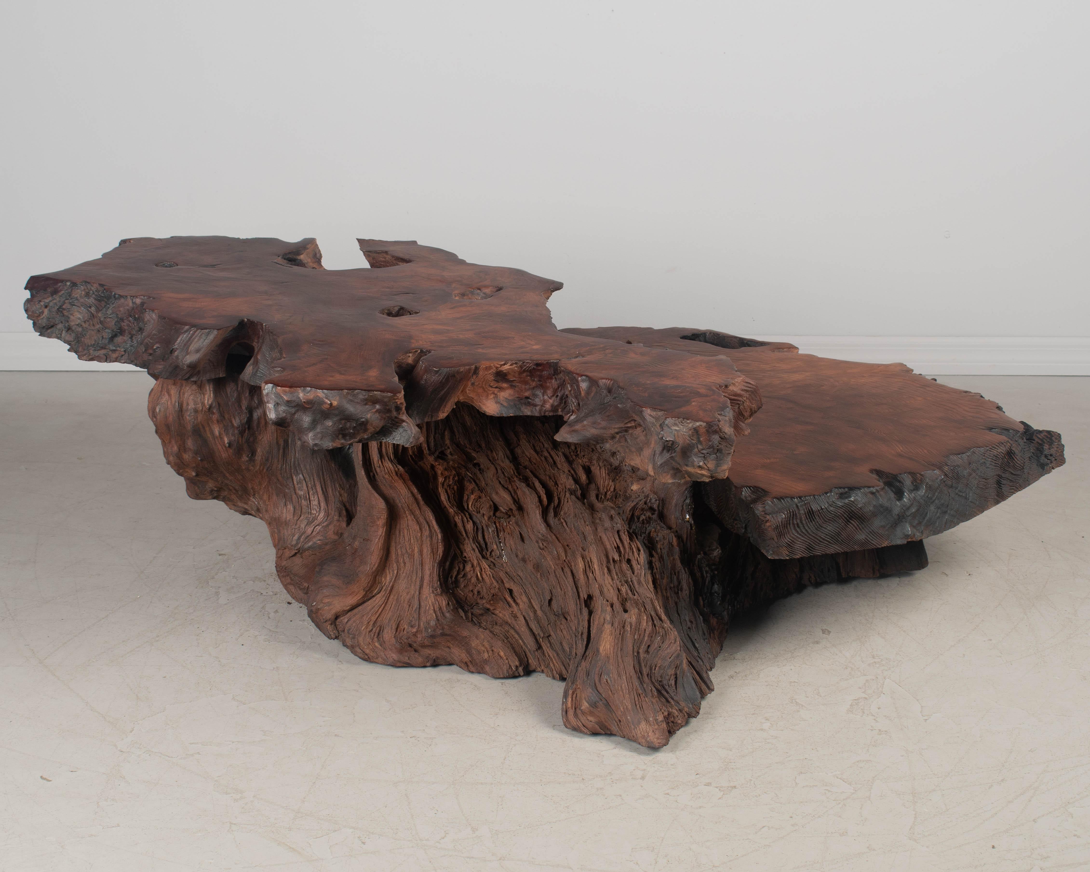 Redwood Live Edge Tiered Coffee Table In Good Condition For Sale In Winter Park, FL