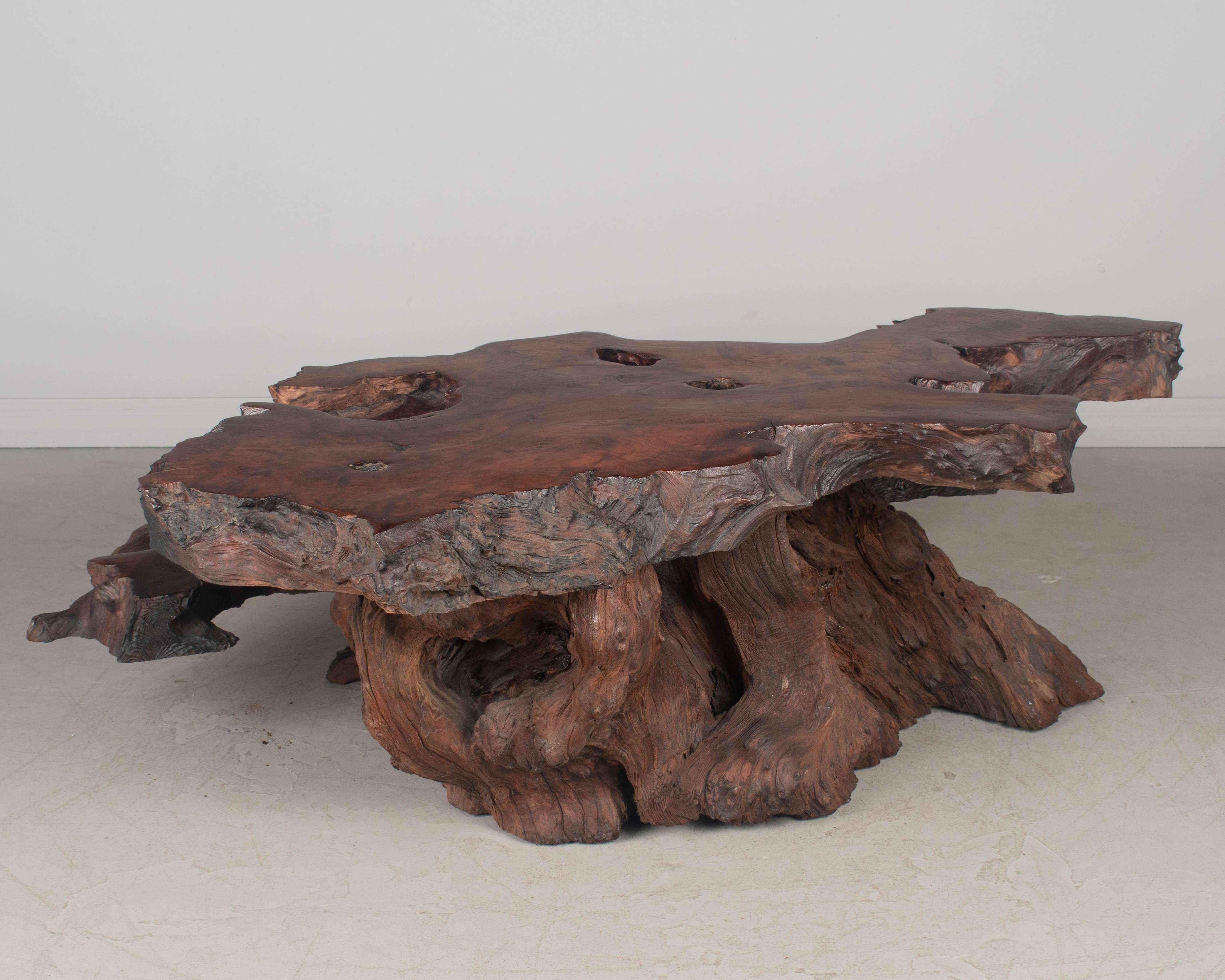 Wood Redwood Live Edge Tiered Coffee Table For Sale