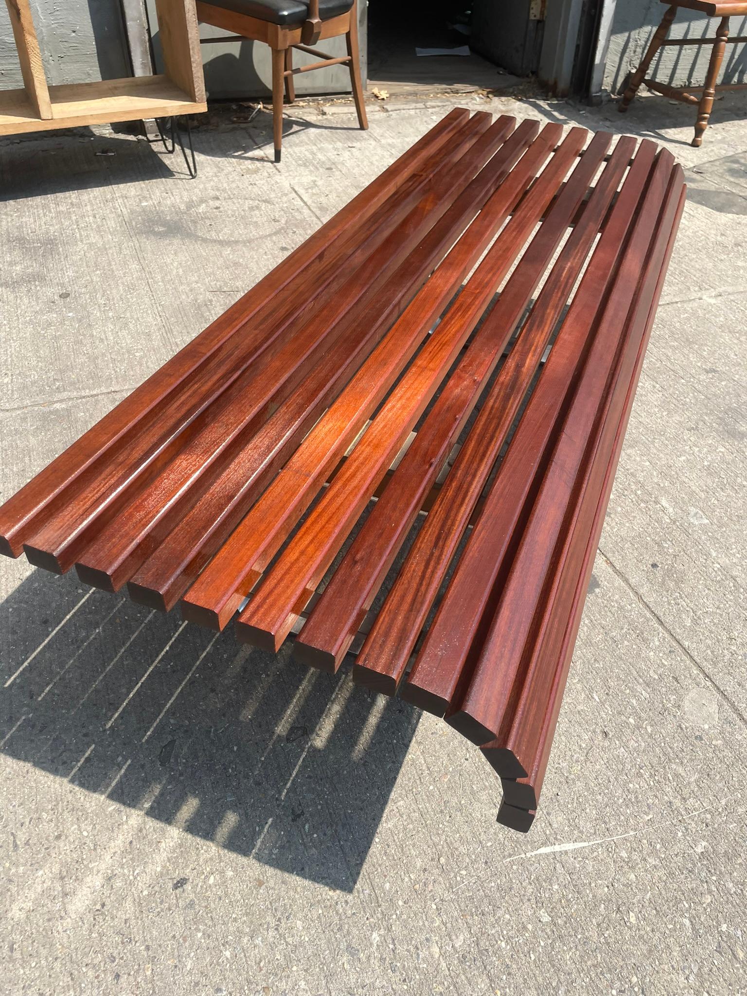 Redwood Mid Century Modern Wood Slat Coffee Table / Bench For Sale 5
