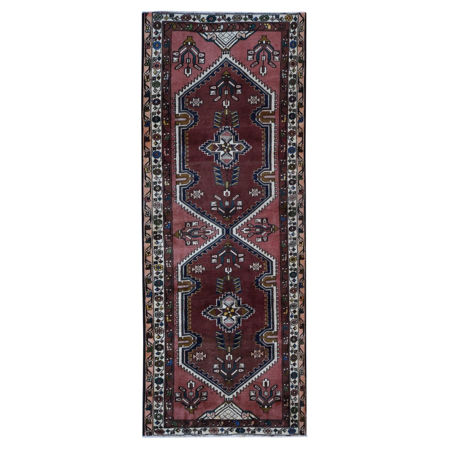Redwood Red Vintage Persian Malayer Pure Wool Hand Knotted Wide Runner Rug For Sale