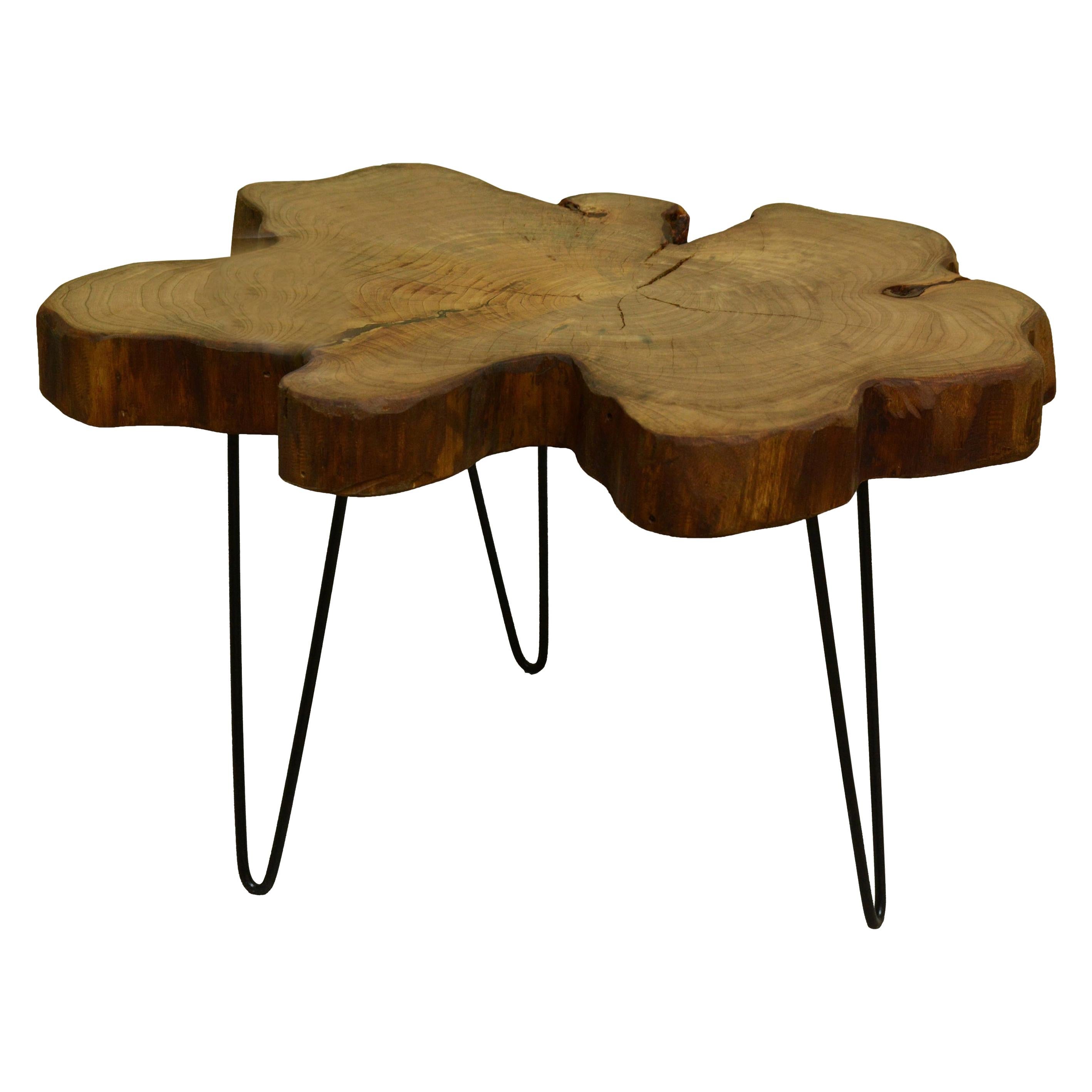 Redwood Tree Live Edge Coffee Table with Hairpin Legs / LECT134 For Sale