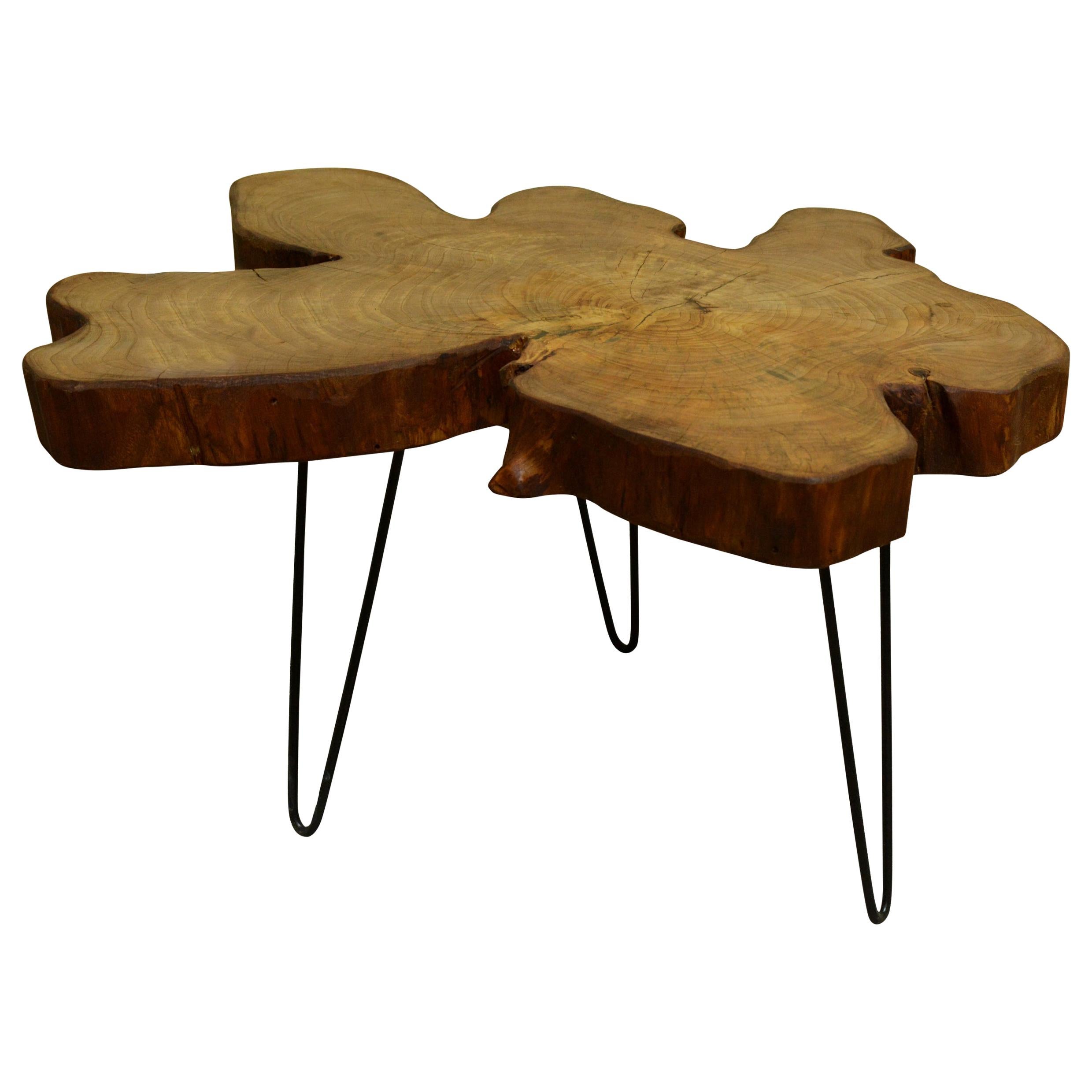 Redwood Tree Live Edge Coffee Table with Hairpin Legs / LECT152 For Sale