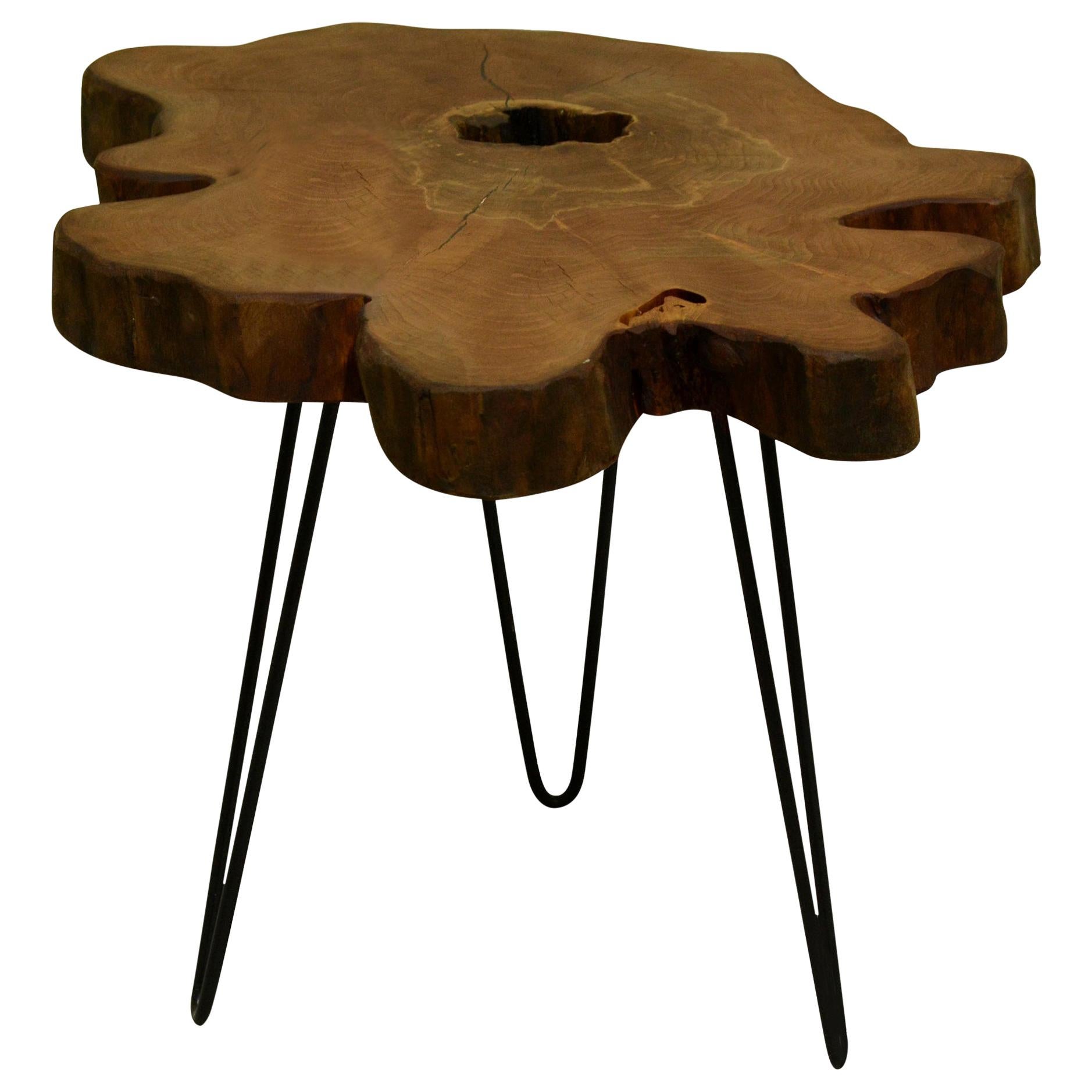 Redwood Tree Live Edge Coffee Table with Hairpin Legs / LECT153 For Sale