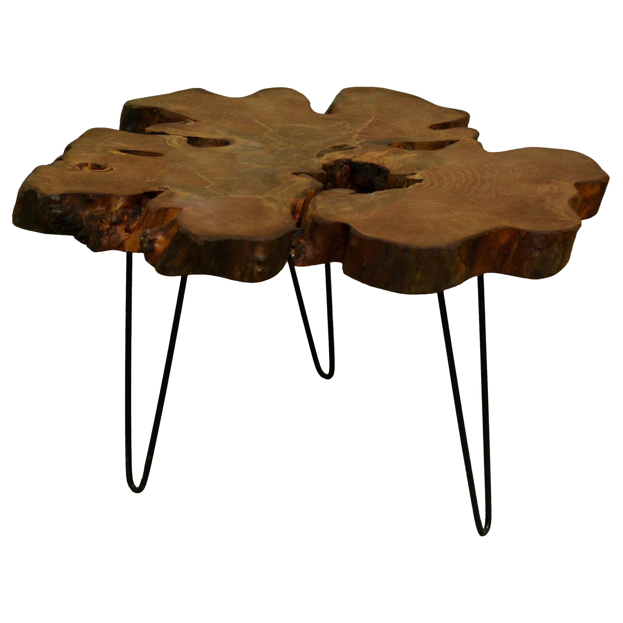 Redwood Tree Live Edge Coffee Table with Hairpin Legs / LECT157 For Sale