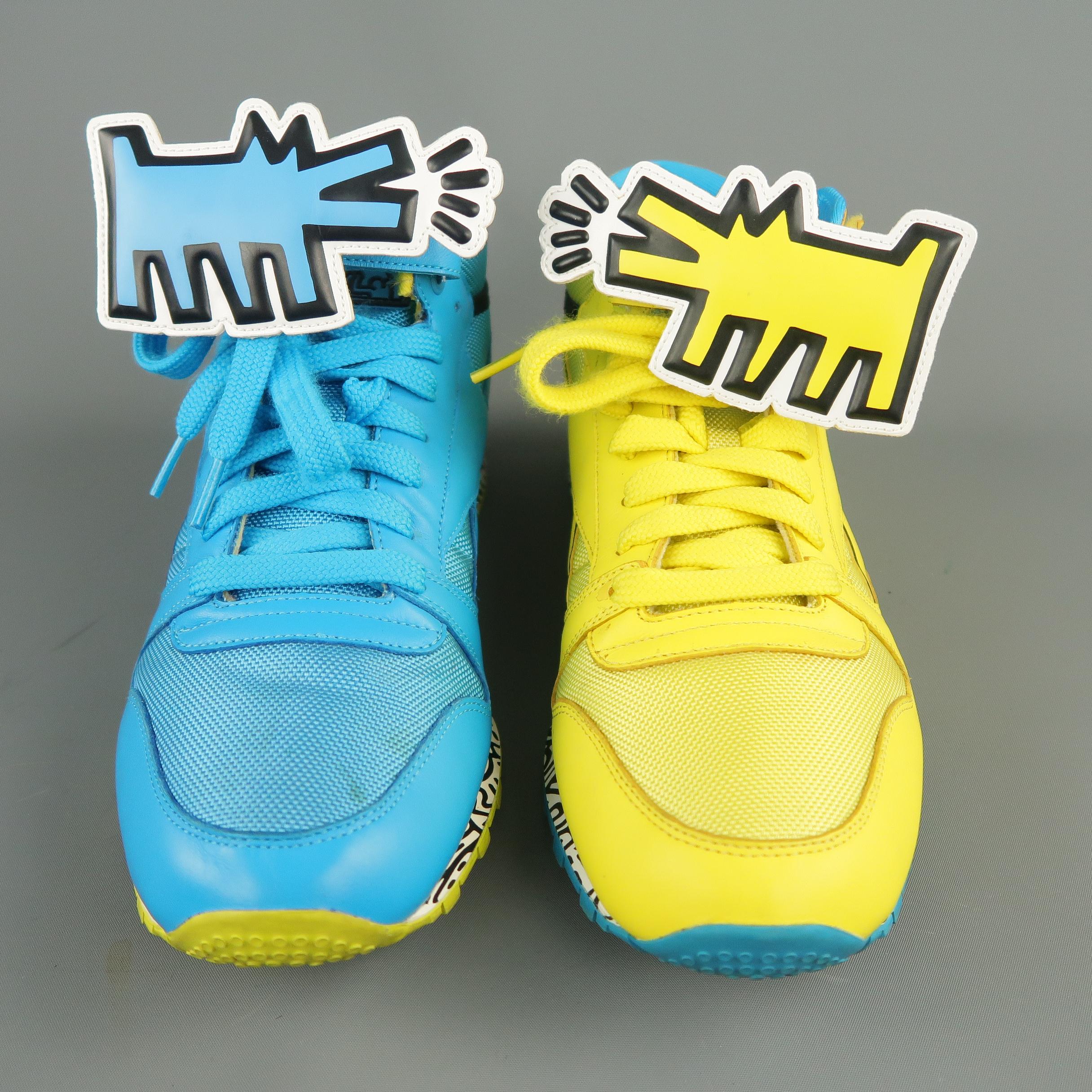 Blue REEBOK X KEITH HARING 10 Aqua & Yellow Dog Velcro Trainer Sneakers