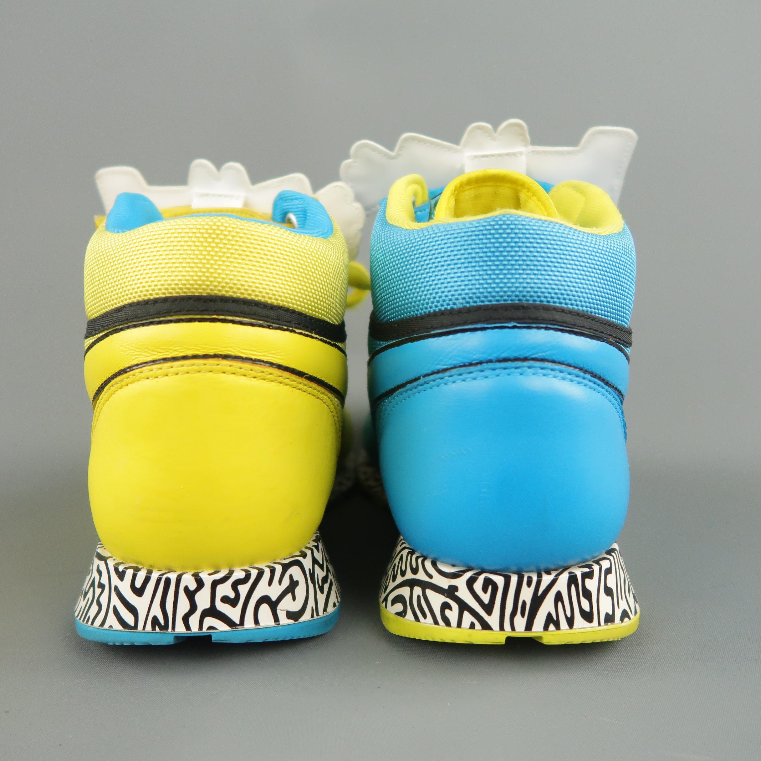 Men's REEBOK X KEITH HARING 10 Aqua & Yellow Dog Velcro Trainer Sneakers