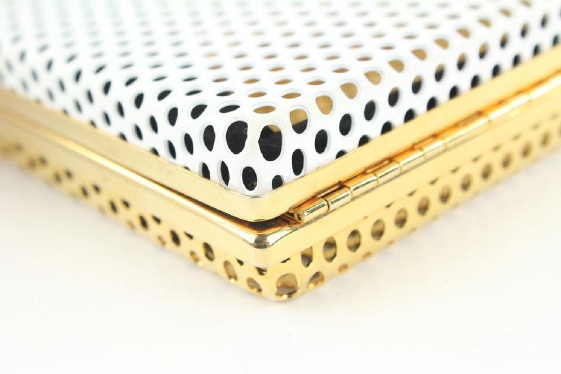 Reece Hudson Gold x White Perforated Metal Kisslock Minaudiere Clutch Bag For Sale 4