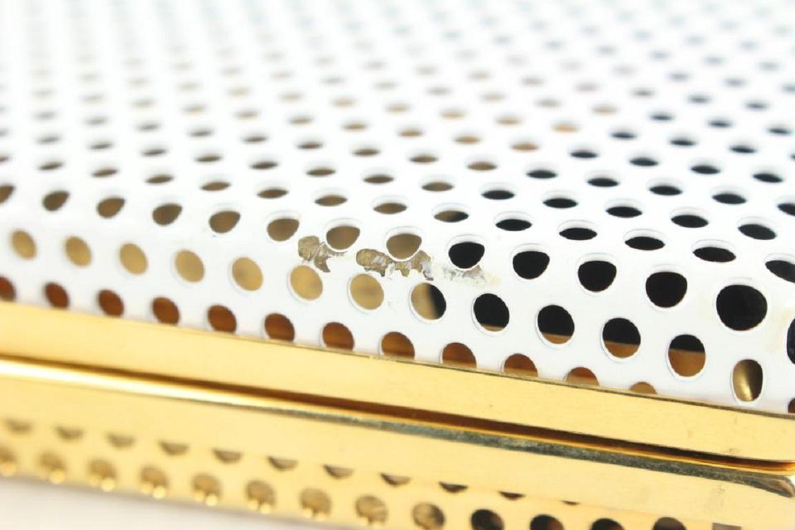 Reece Hudson Gold x White Perforated Metal Kisslock Minaudiere Clutch Bag For Sale 5